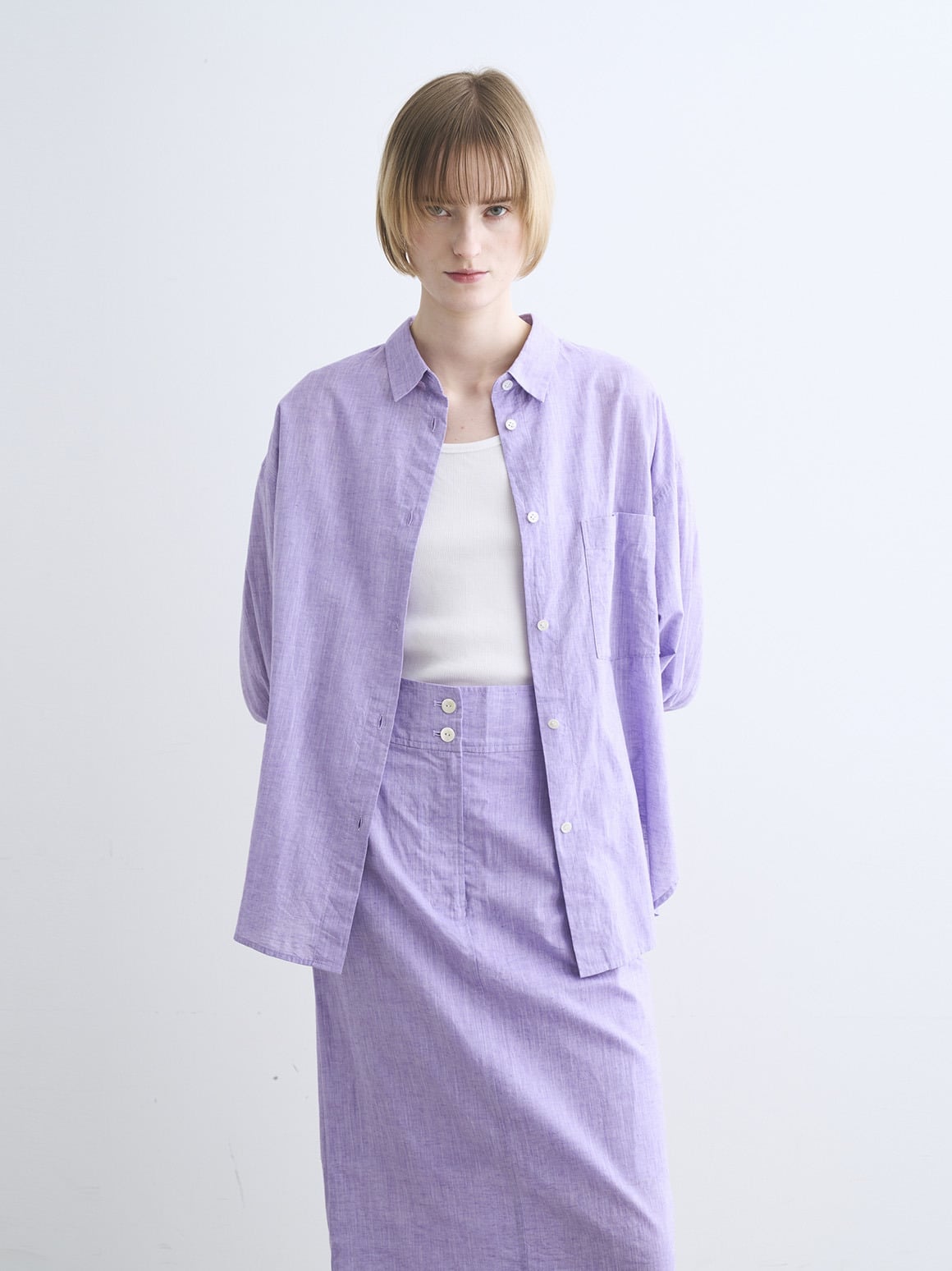 three dots Cotton linen shirt スリードッツ トップス シャツ・ブラウス レッド イエロー ホワイト グリーン パープル ブルー ネイビー