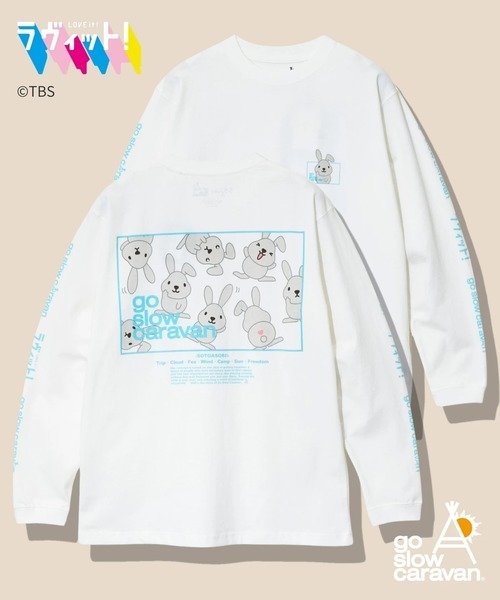 【ラヴィット! × go slow caravan】USACラッピースクエアLOGO LSTEE (MENS) ゴースローキャラバン トップス カットソー・Tシャツ ホワイト ブラック