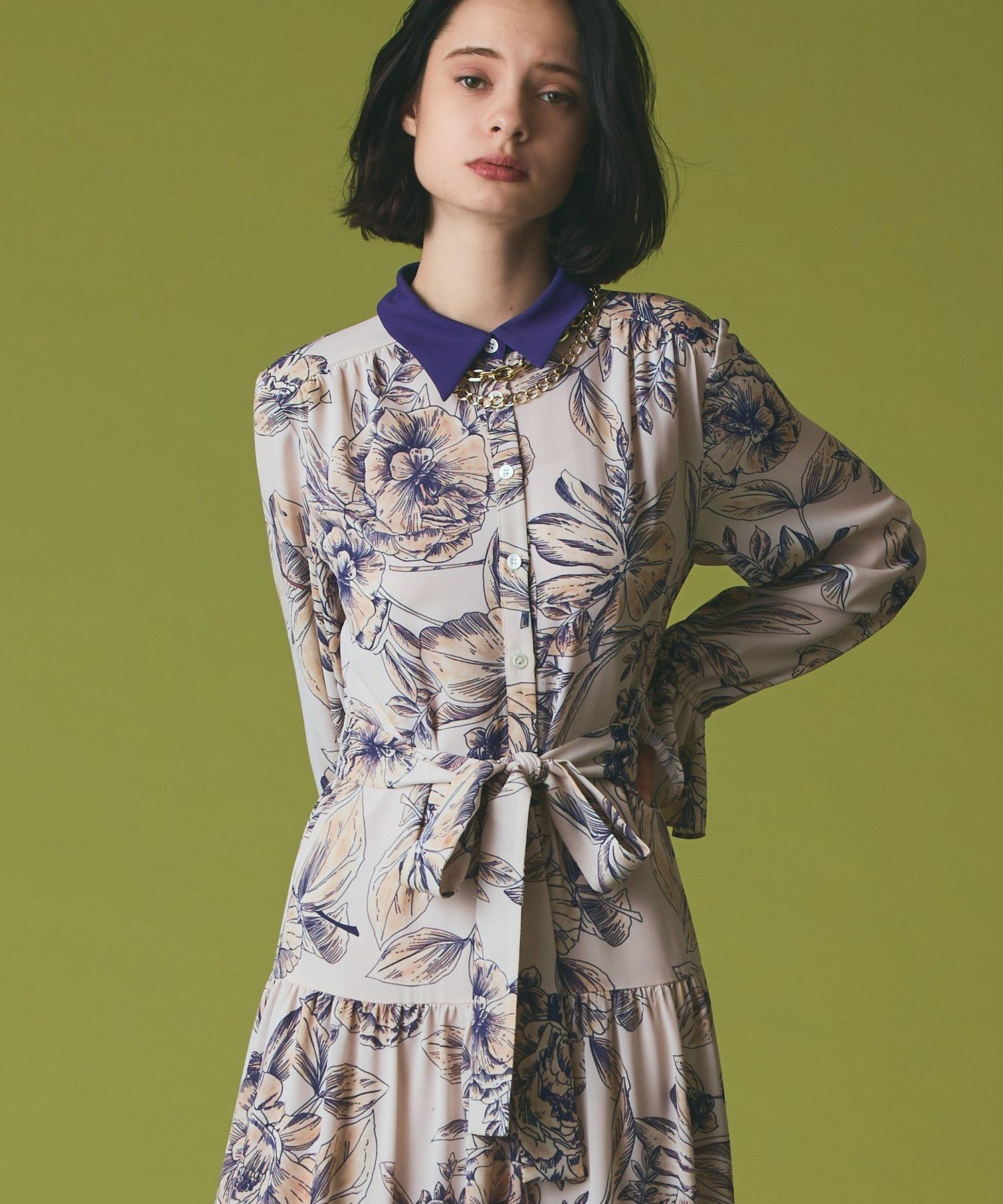 GRACE CONTINENTAL ボタニカルドレープワンピース グレースコンチネンタル ワンピース・ドレス その他のワンピース・ドレス ベージュ ブラック【送料無料】のサムネイル