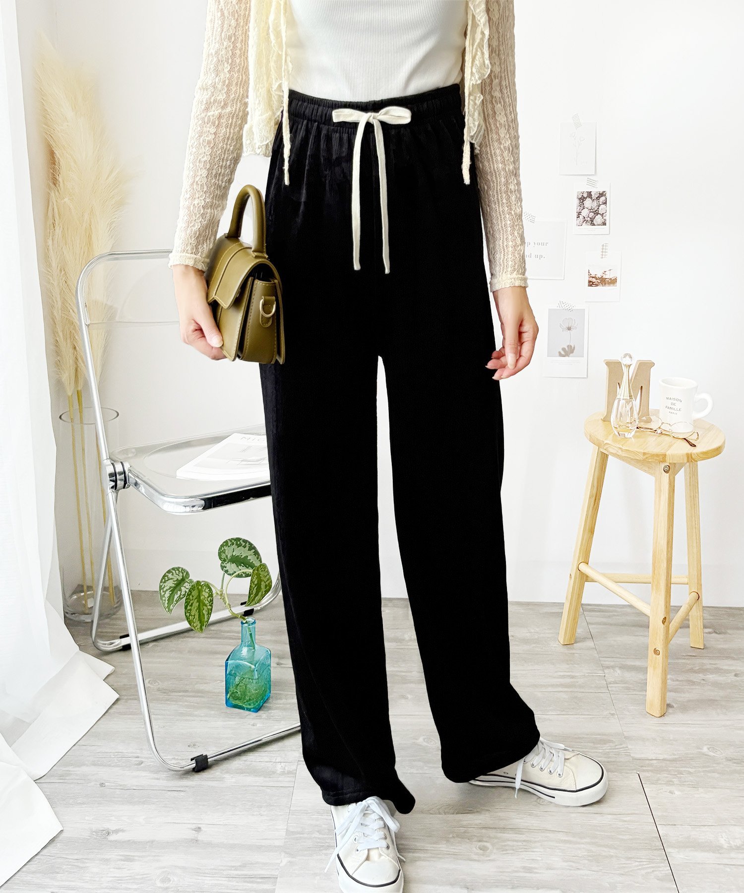 【SALE／29%OFF】Amulet 【Amulet】コーデュロイ風裏起毛ロングパンツ アミュレット パンツ その他のパンツ ブラック ホワイト