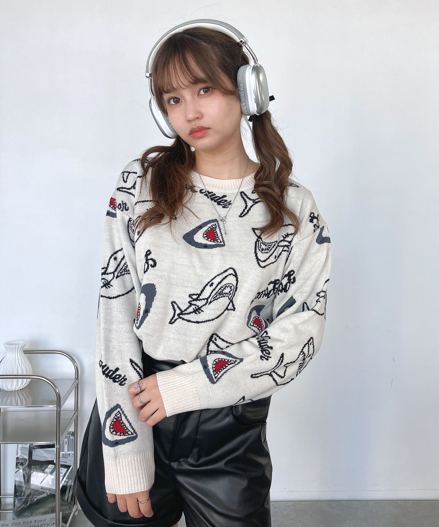 AS KNOW AS plus ♪アニマルジャガードニットプルオーバー(サメ・おばけ) アズノゥアズプラス トップス ニット ブラック グレー【送料無料】