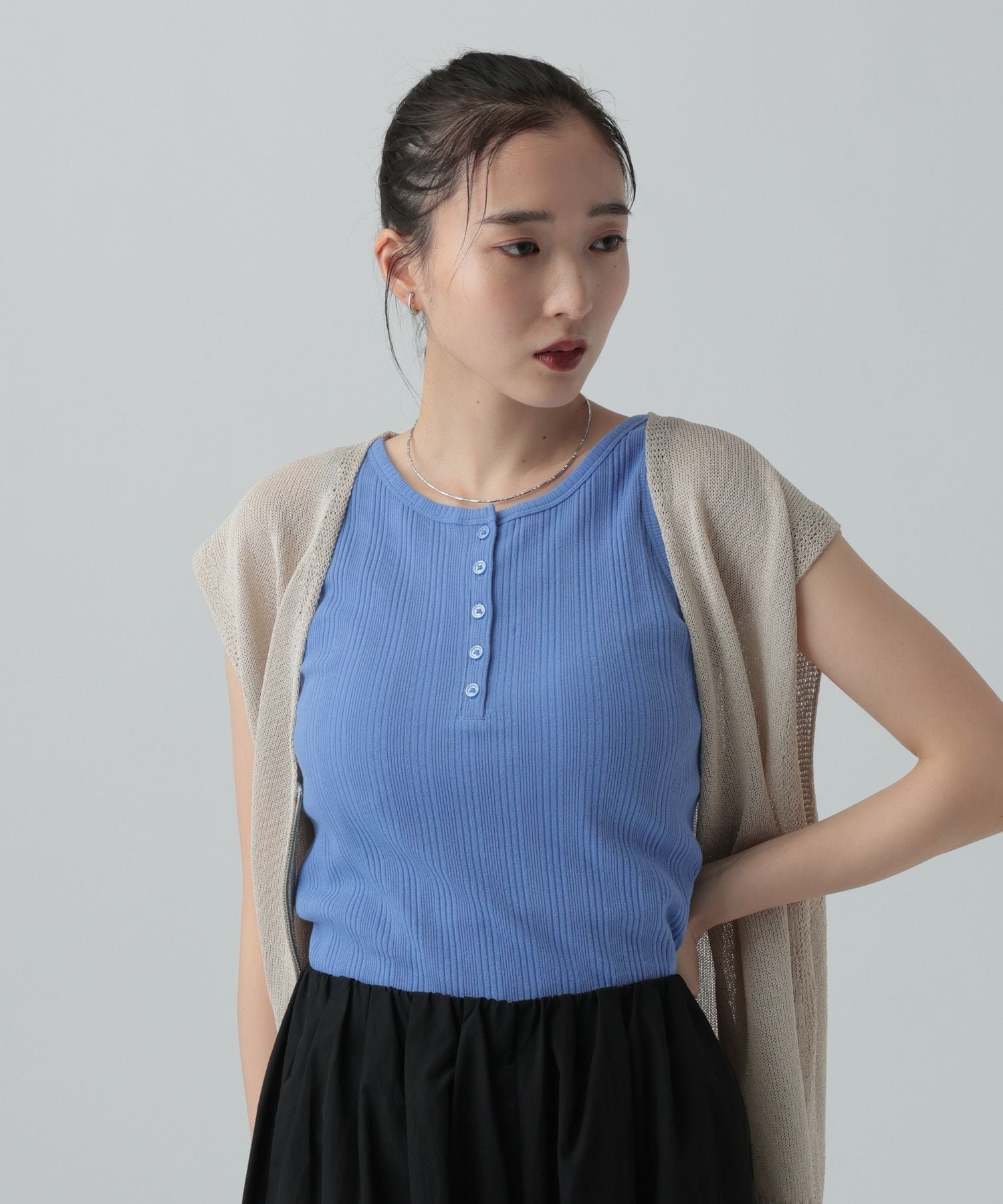 LEPSIM 機能2WAYヘンリータンク レプシィム トップス カットソー・Tシャツ ブラウン ブラック ブルー ホワイト