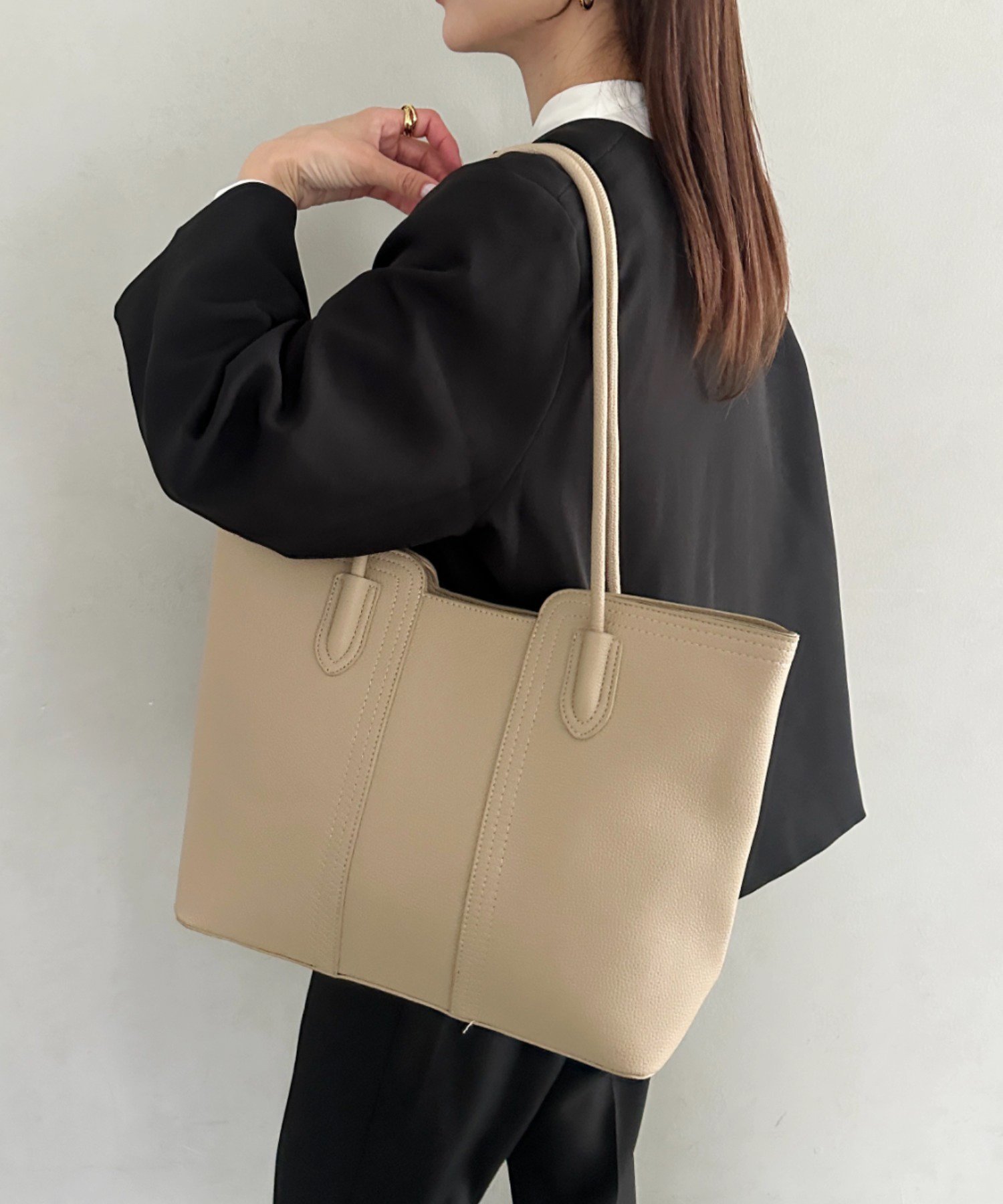 【SALE／20%OFF】MYMOOD. 【A4収納可◎/通勤にぴったり】 PUクラシックトートバッグ アウトフィッターラボ バッグ トートバッグ ベージュ ブラック ホワイト【送料無料】