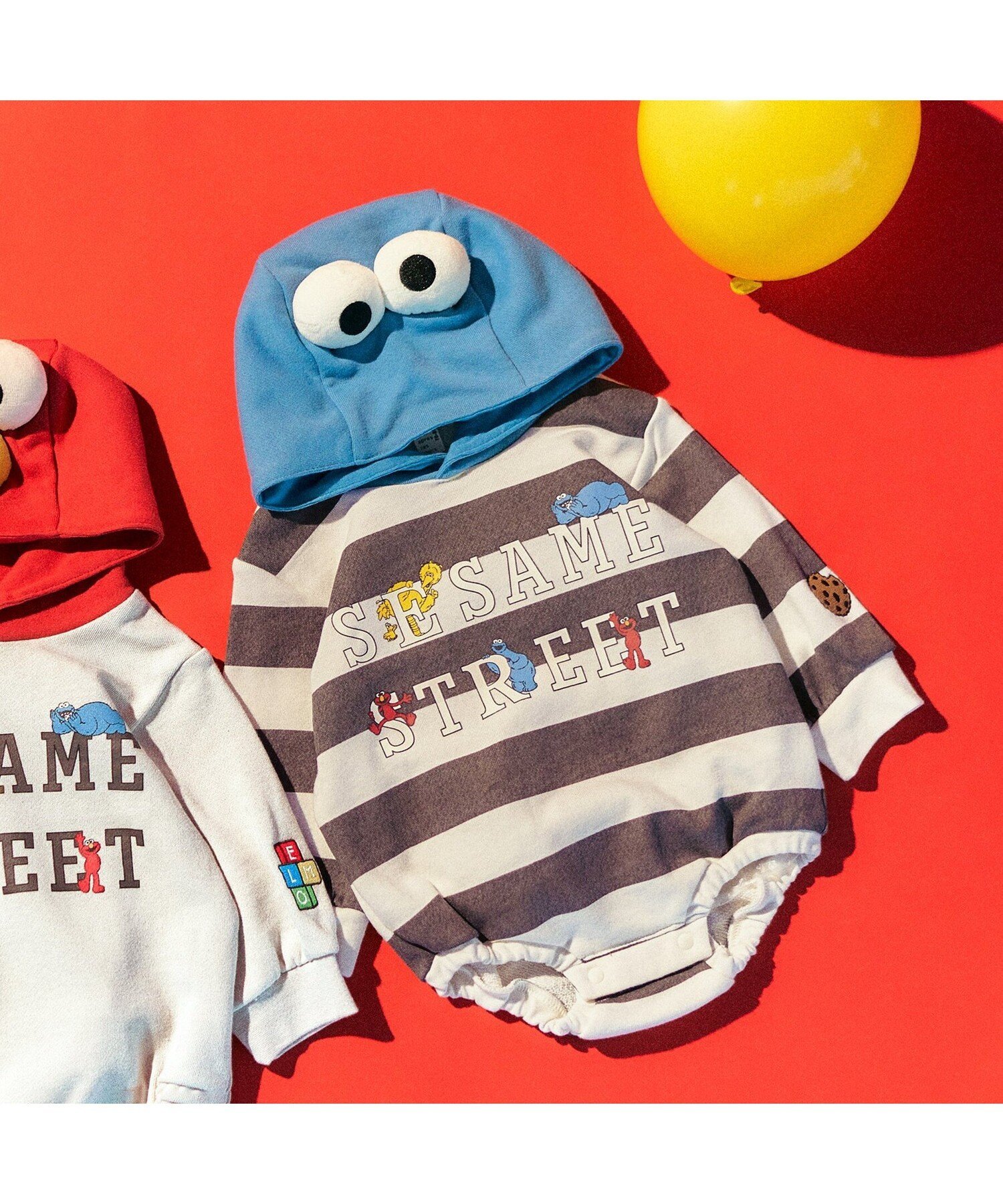 apres les cours WEB限定 セサミストリート フード付きボディースーツ エフオーオンラインストア マタニティウェア・ベビー用品 その他のベビーグッズ ブルー レッド【送料無料】のサムネイル