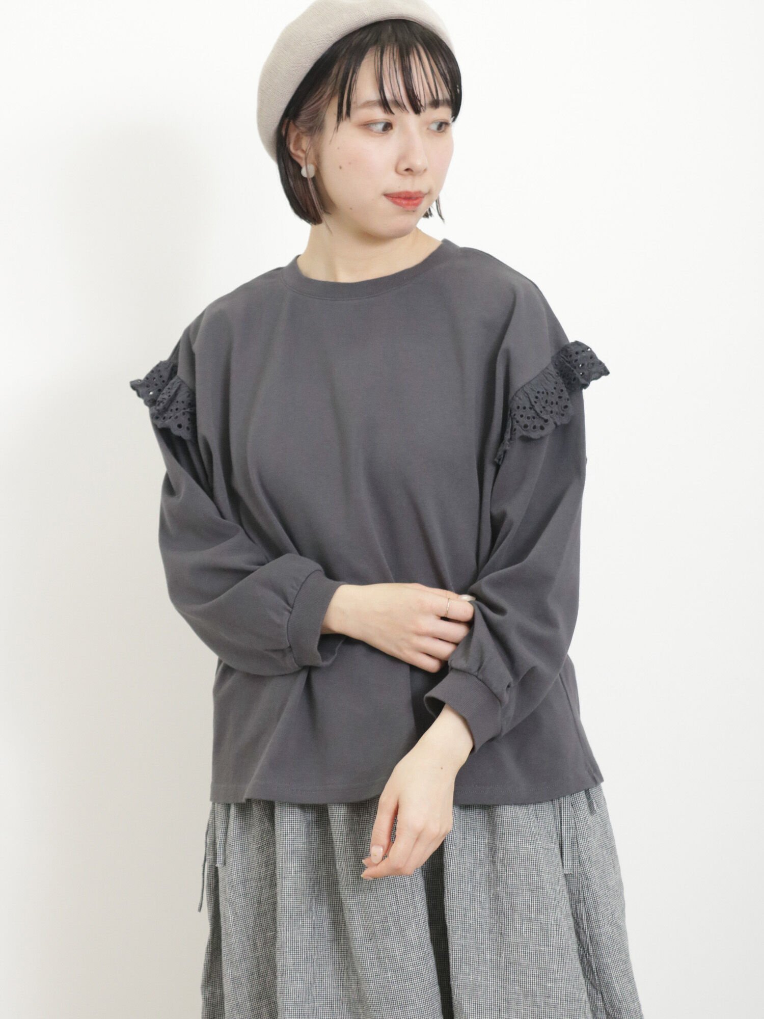 サマンサモスモス 服 レディース 【SALE／56%OFF】Samansa Mos2 袖切替フリルスウェット サマンサモスモス トップス カットソー・Tシャツ グレー ホワイト パープル ブラウン