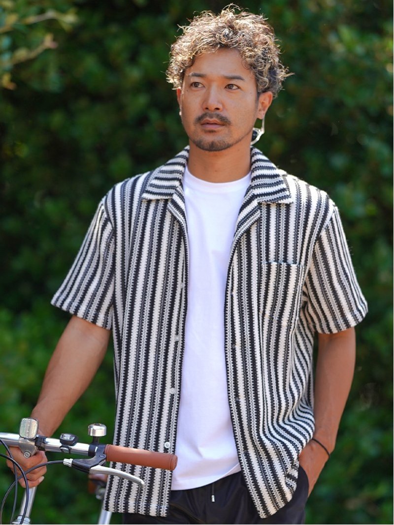 WHIM ROTH WHIM ROTH/(M)W STRIPE S/SH アダムスジャグラー トップス シャツ・ブラウス ブラック ブラウン