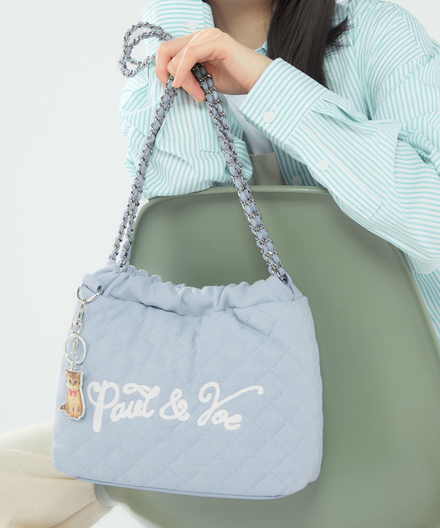 PAUL & JOE チェーンショルダーバッグ PJA-B1183 ロゴキルティング エルゲイス バッグ ショルダーバッグ ブルー ピンク【送料無料】のサムネイル