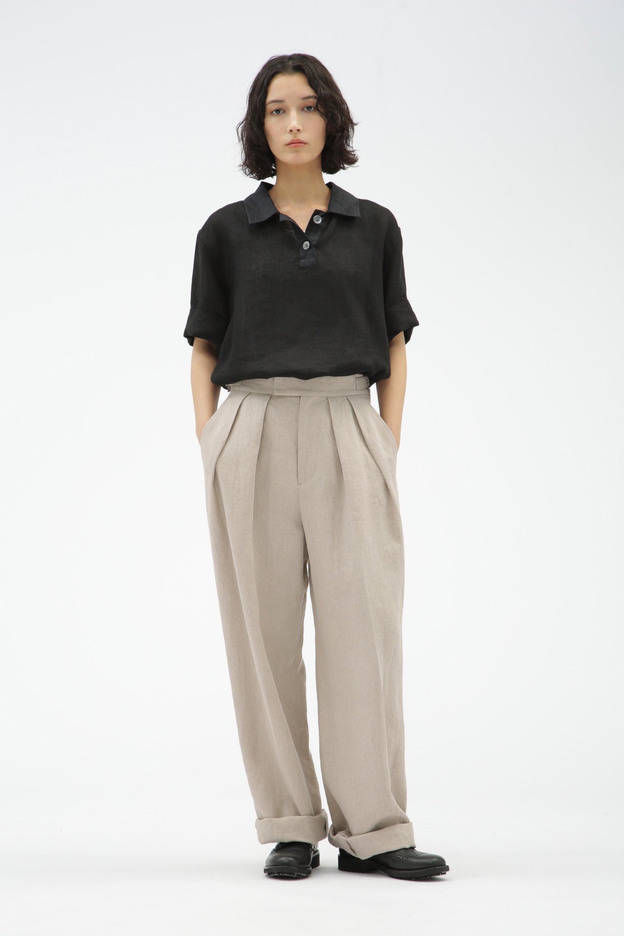 MARGARET HOWELL COMPACT LINEN TROUSERS マーガレット・ハウエル パンツ その他のパンツ ホワイト ブラック