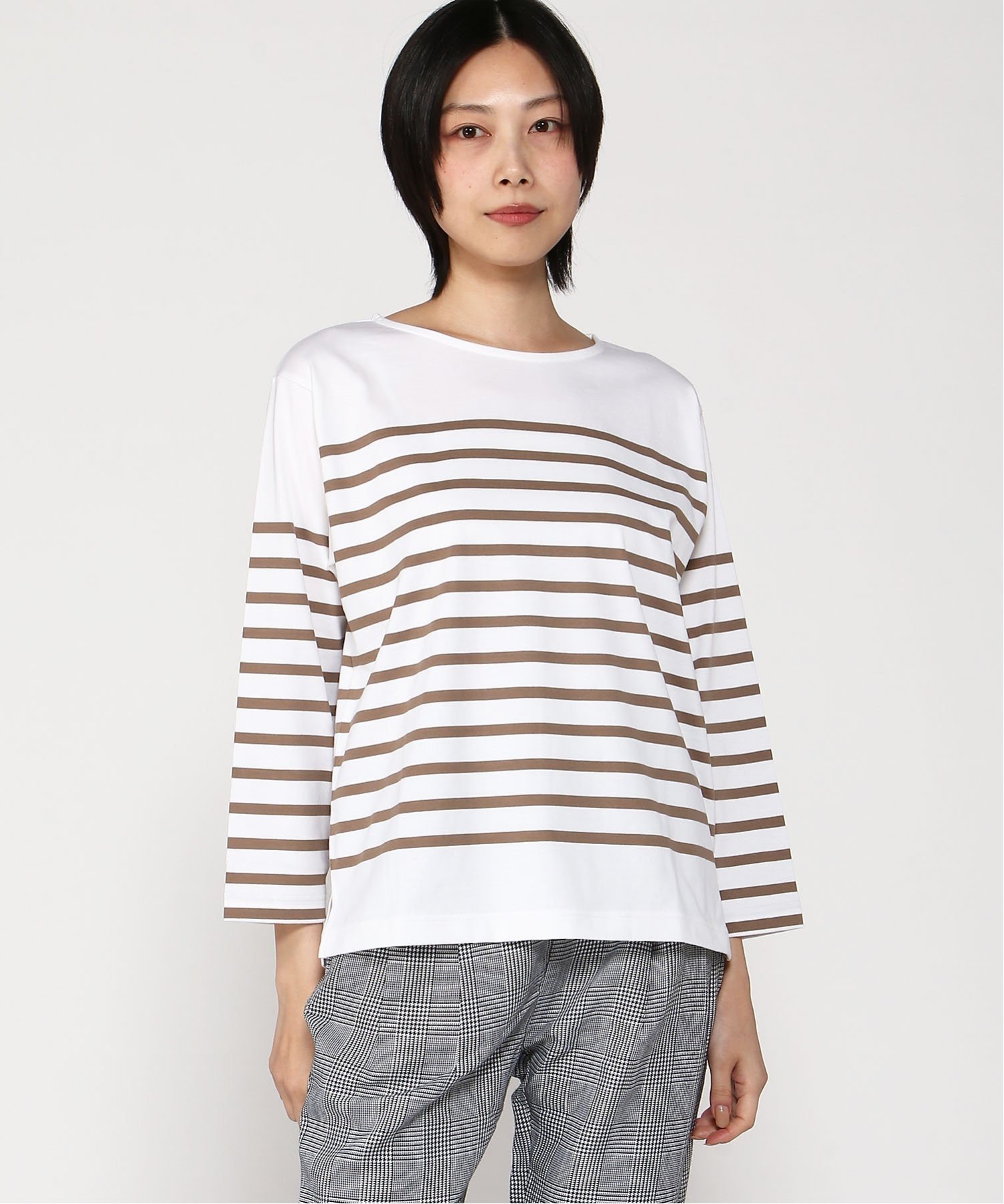 TUTIE. コットンハイゲージパネルボーダープルオーバー ツチエ トップス カットソー・Tシャツ グリーン ネイビー ベージュ