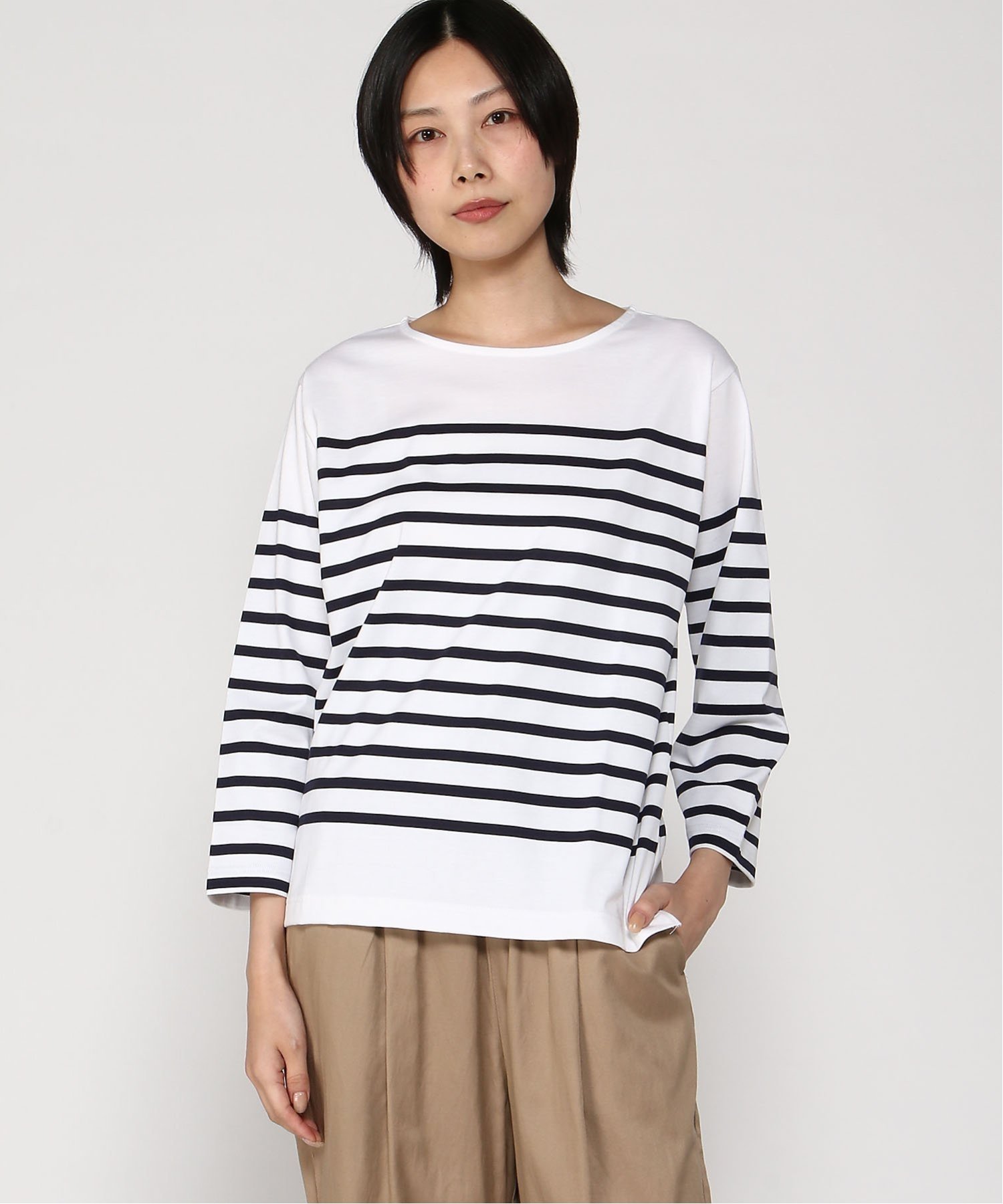 TUTIE. コットンハイゲージパネルボーダープルオーバー ツチエ トップス カットソー・Tシャツ グリーン ネイビー ベージュ