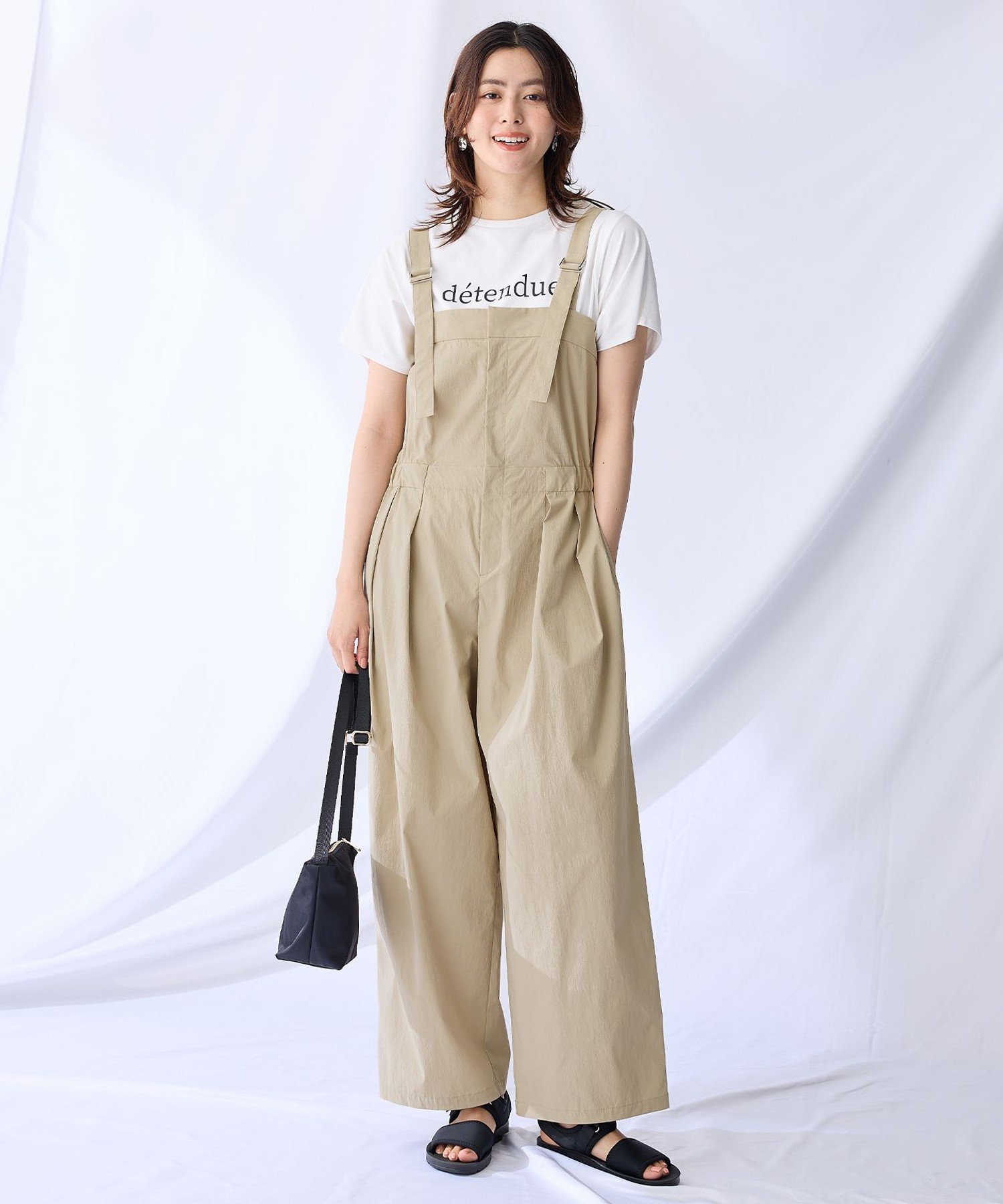 L 【南明奈さんコラボ】撥水サロペット エニィ ワンピース・ドレス ドレス グレー