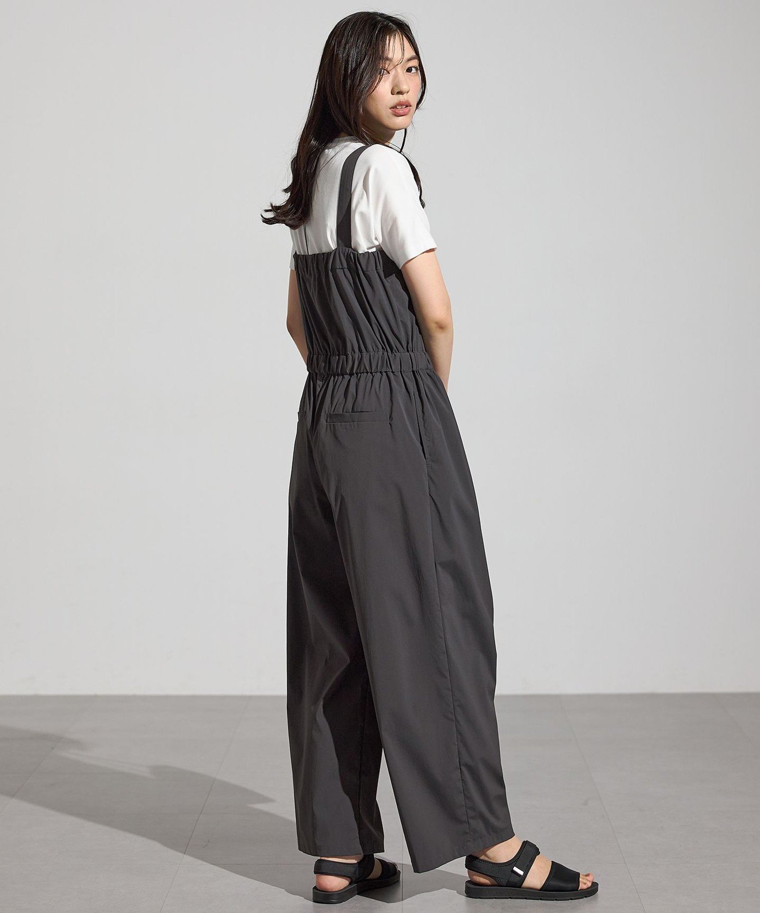 L 【南明奈さんコラボ】撥水サロペット エニィ ワンピース・ドレス ドレス グレー