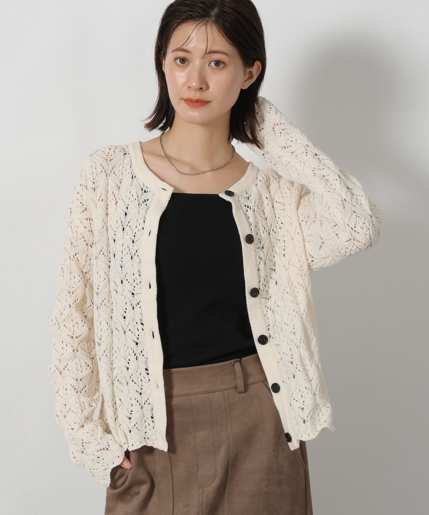 【SALE／12%OFF】LAKOLE 7ゲージモール柄編みカーディガン ラコレ トップス カーディガン ネイビー グ..