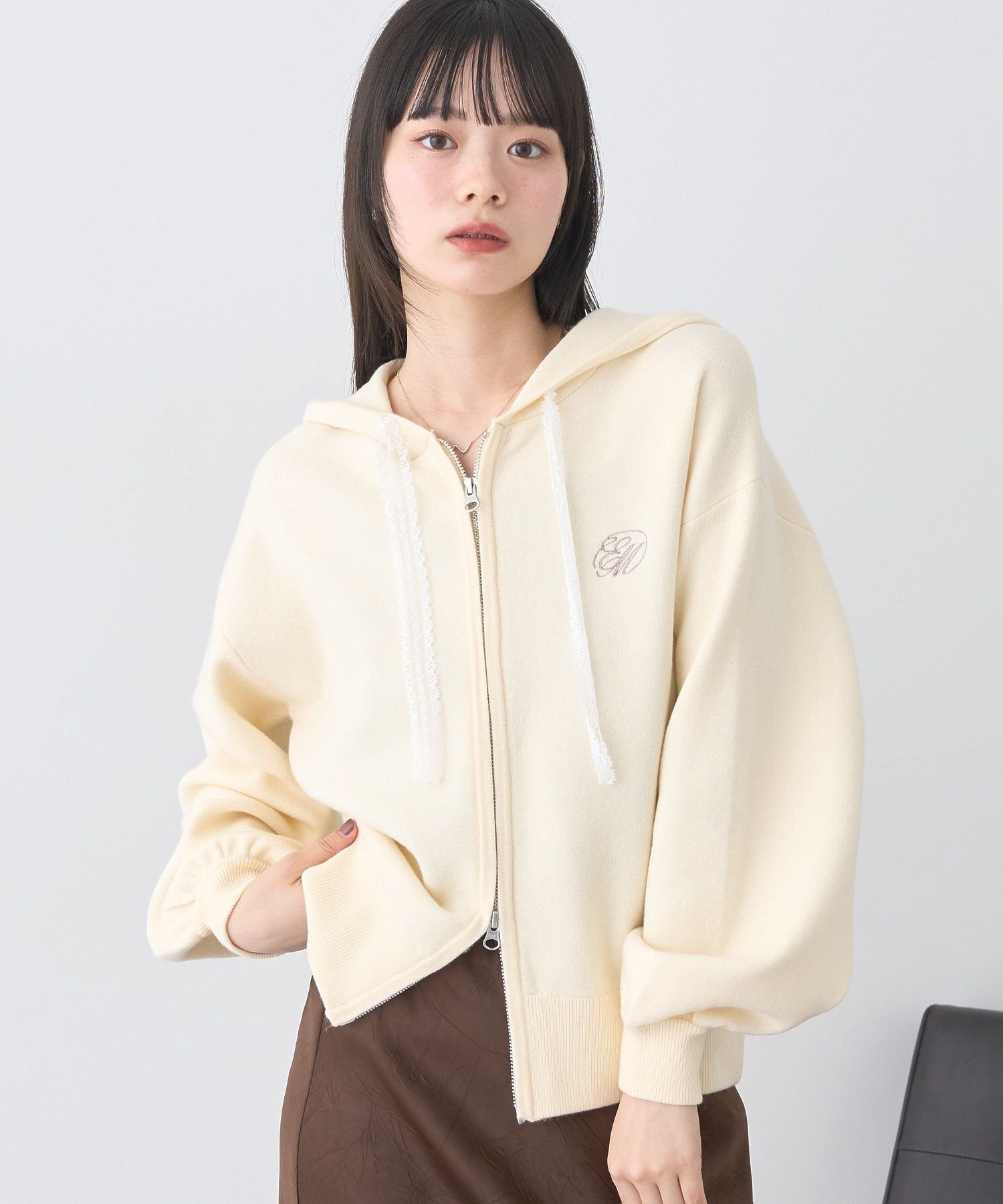 earth music&ecology レースコードダブルジップニットパーカー アースミュージック&エコロジー トップ..