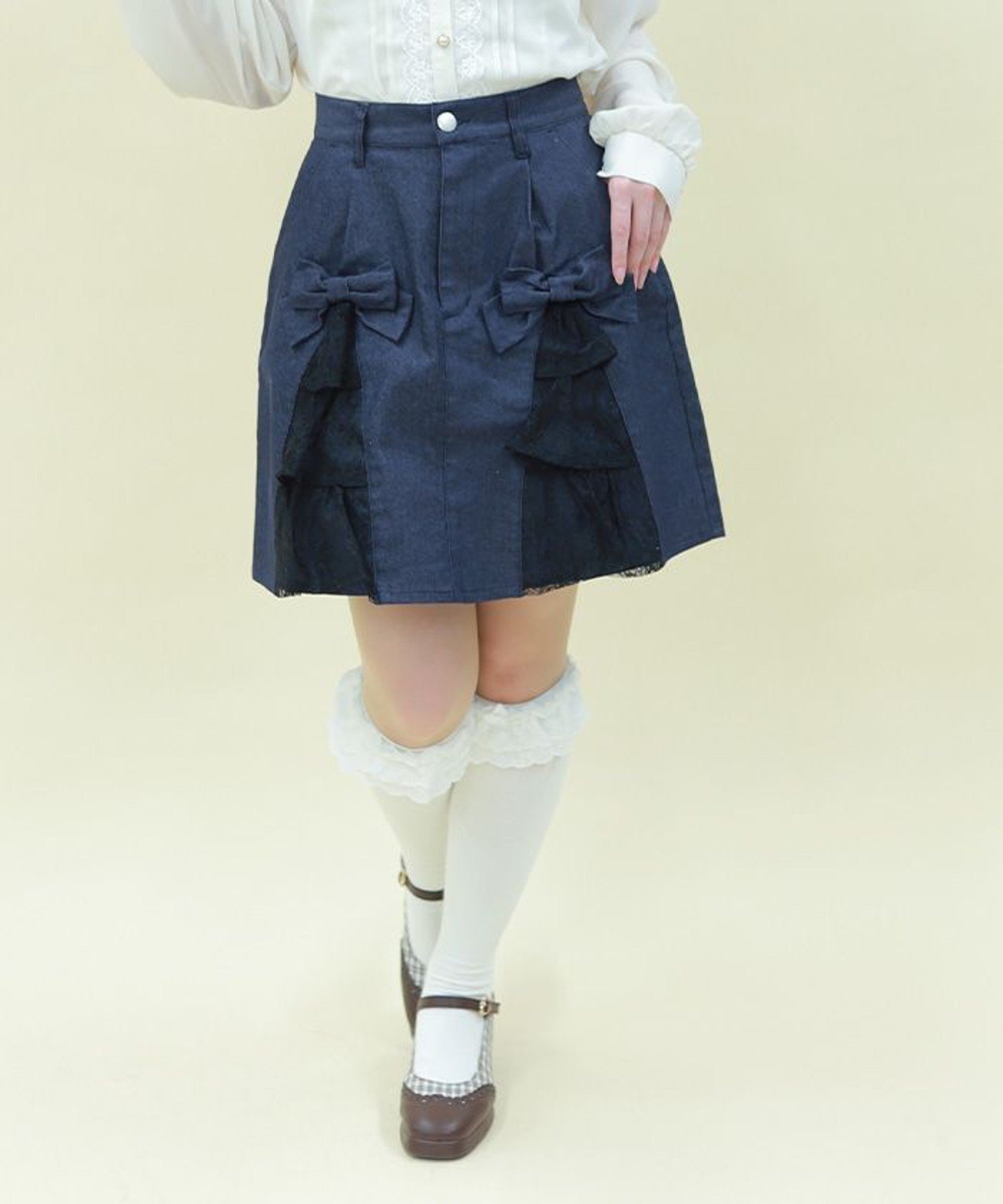 【SALE／50%OFF】axes femme POETIQUE レースフリルデニムスカート アクシーズファム スカート その他のスカート ブルー