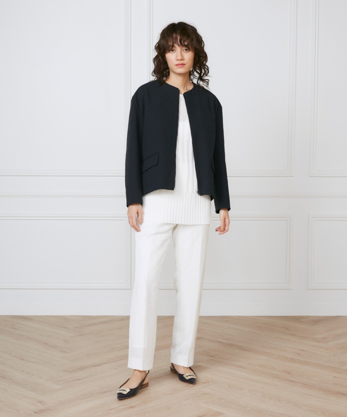 INED 《大きいサイズ》フロントジップブルゾン《la veille by SUPERIOR CLOSET》 イネド ジャケット・アウター ブルゾン・ジャンパー ネイビー