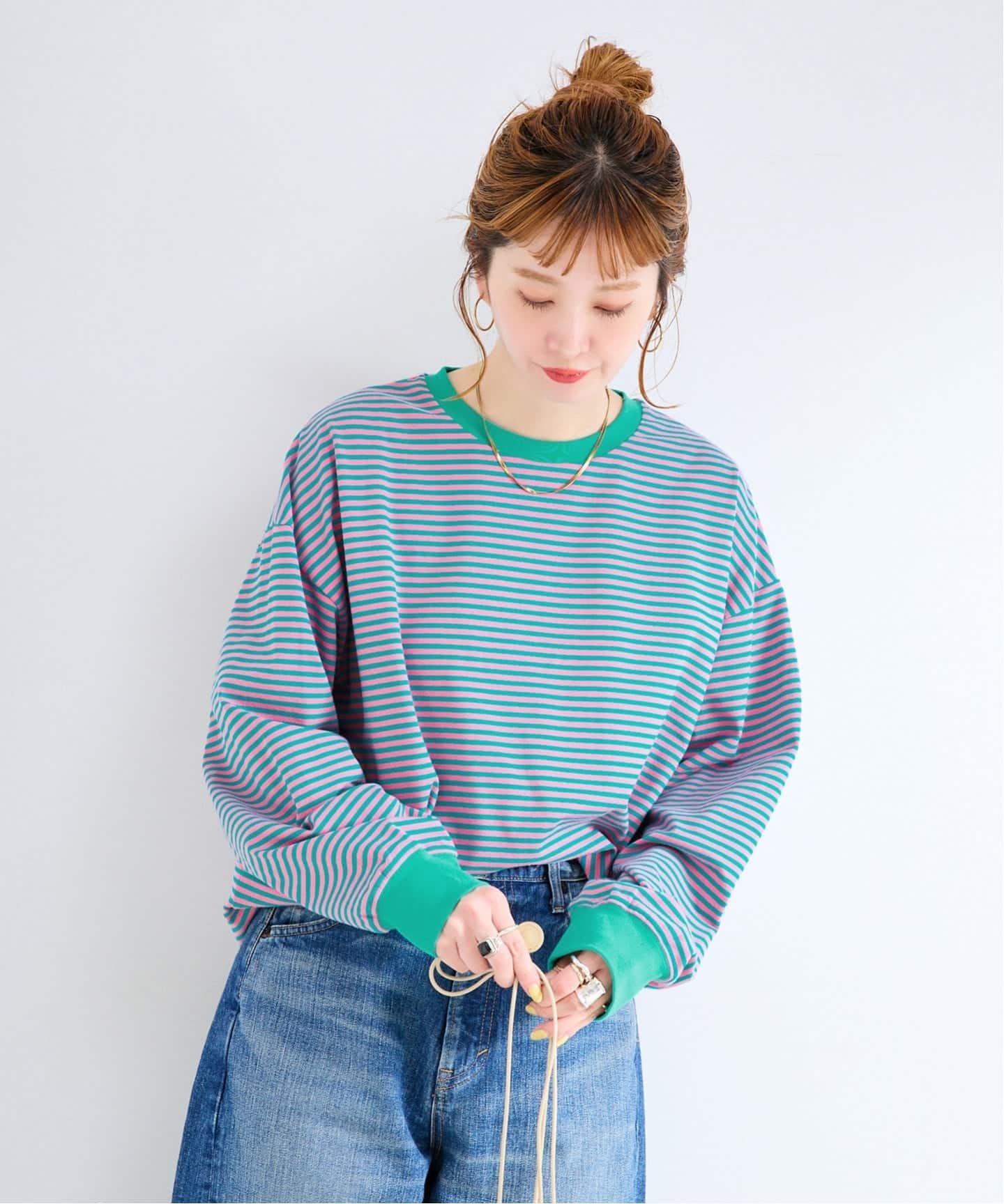 《追加9予約》【WEB限定】ウォッシャブル / ボーダーロンTEE ベーセーストック トップス カットソー・Tシャツ イエロー グリーン ブラック パープル ブルー ピンク