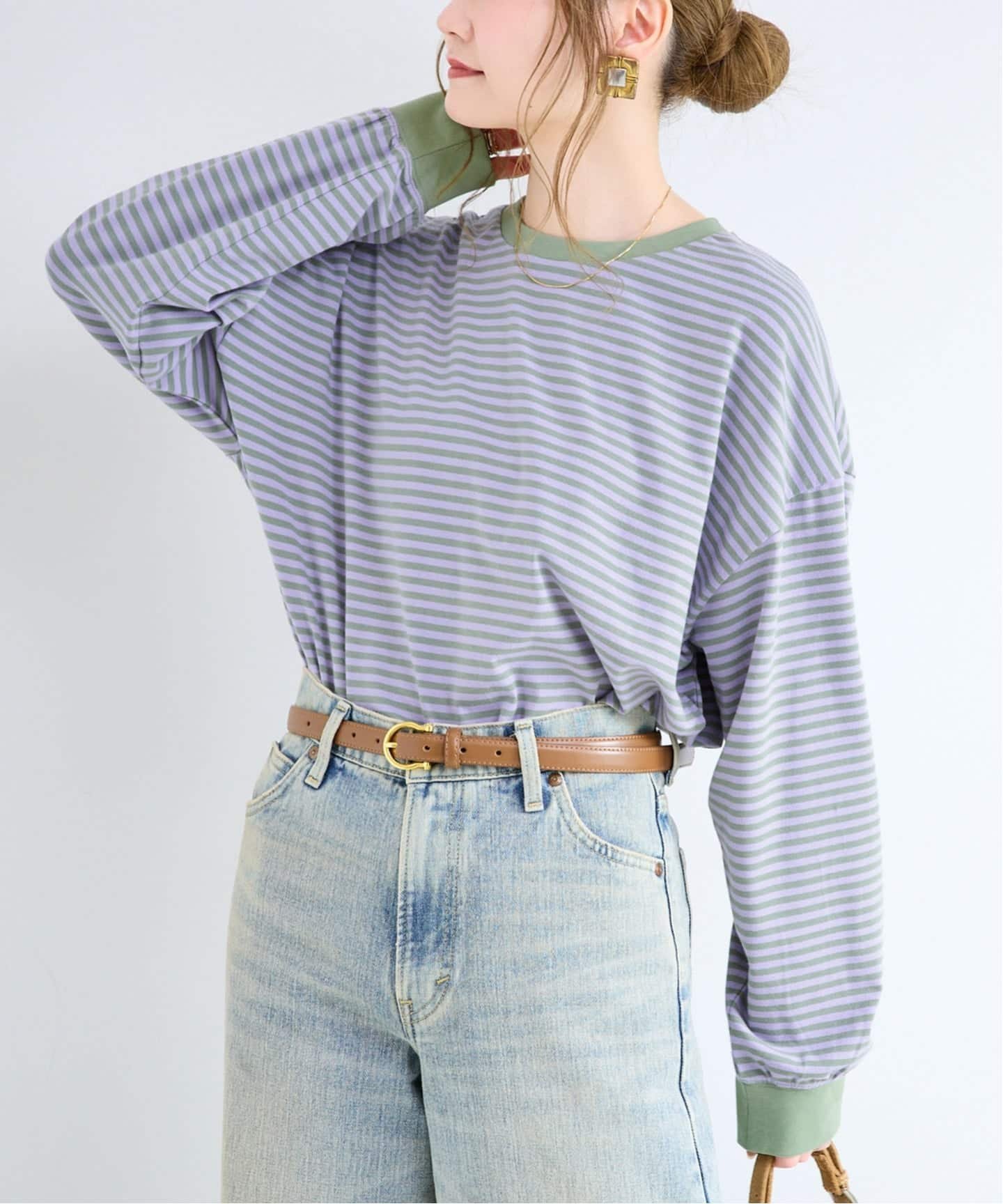 B.C STOCK 《追加9予約》【WEB限定】ウォッシャブル / ボーダーロンTEE ベーセーストック トップス カットソー・Tシャツ イエロー グリーン ブラック パープル ブルー ピンク【送料無料】