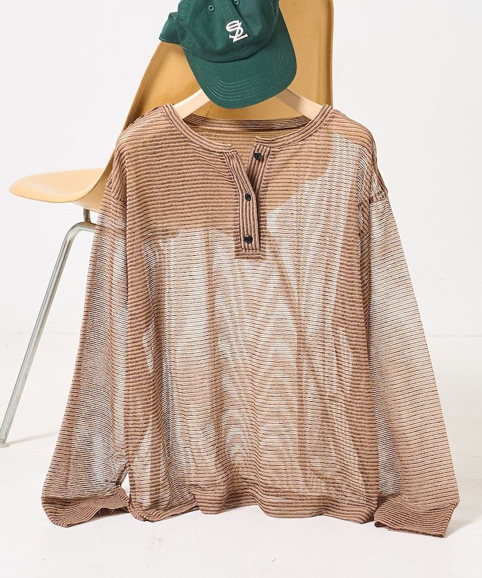ヘンリーシアーボーダープルオーバー フリークスストア トップス カットソー・Tシャツ ブラック ベージュ ホワイト
