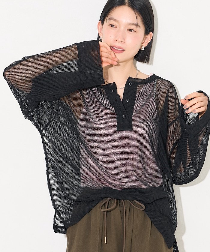 ヘンリーシアーボーダープルオーバー フリークスストア トップス カットソー・Tシャツ ブラック ベージュ ホワイト