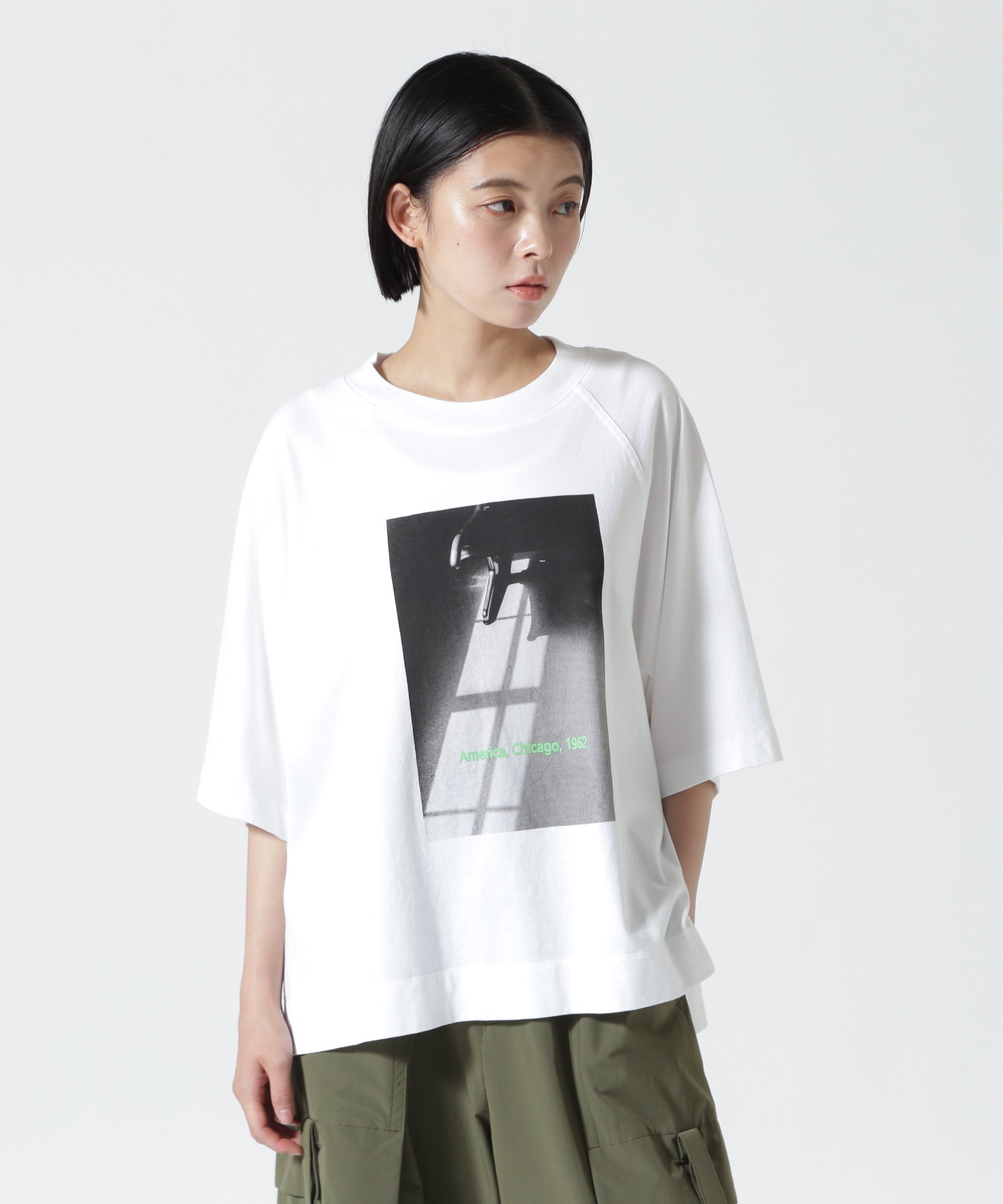 Munich(ミューニック)コットンジャージフォトプリントTシャツ ビーセカンド トップス カットソー・Tシャツ ホワイト