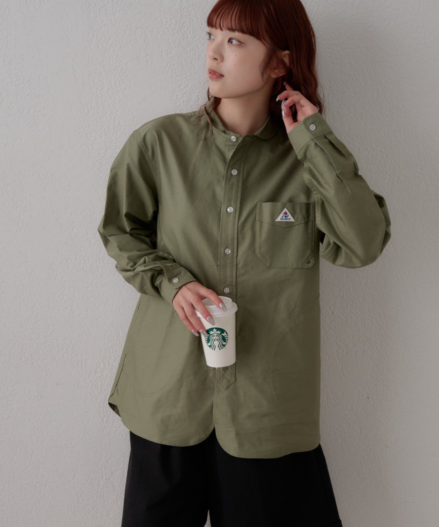 【GEVACO】ショールカラー前開きポケットシャツ チャオパニックティピー トップス シャツ・ブラウス ブラック グリーン