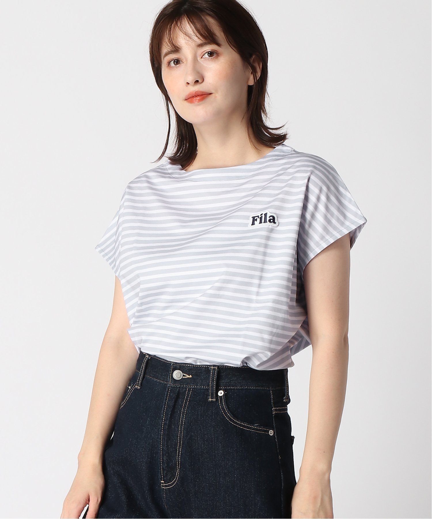 FILA FILA/(W)ボーダーコクーンアクアTシャツ ニッキー カットソー Tシャツ ブラウン グレー ネイビー