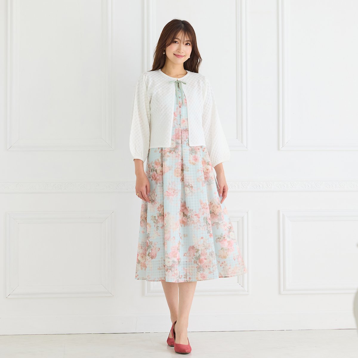【SALE／50%OFF】Rose Tiara シアーチェックレースアップワンピース ローズティアラ ワンピース・ドレス ワンピース ブルー グリーン【送料無料】