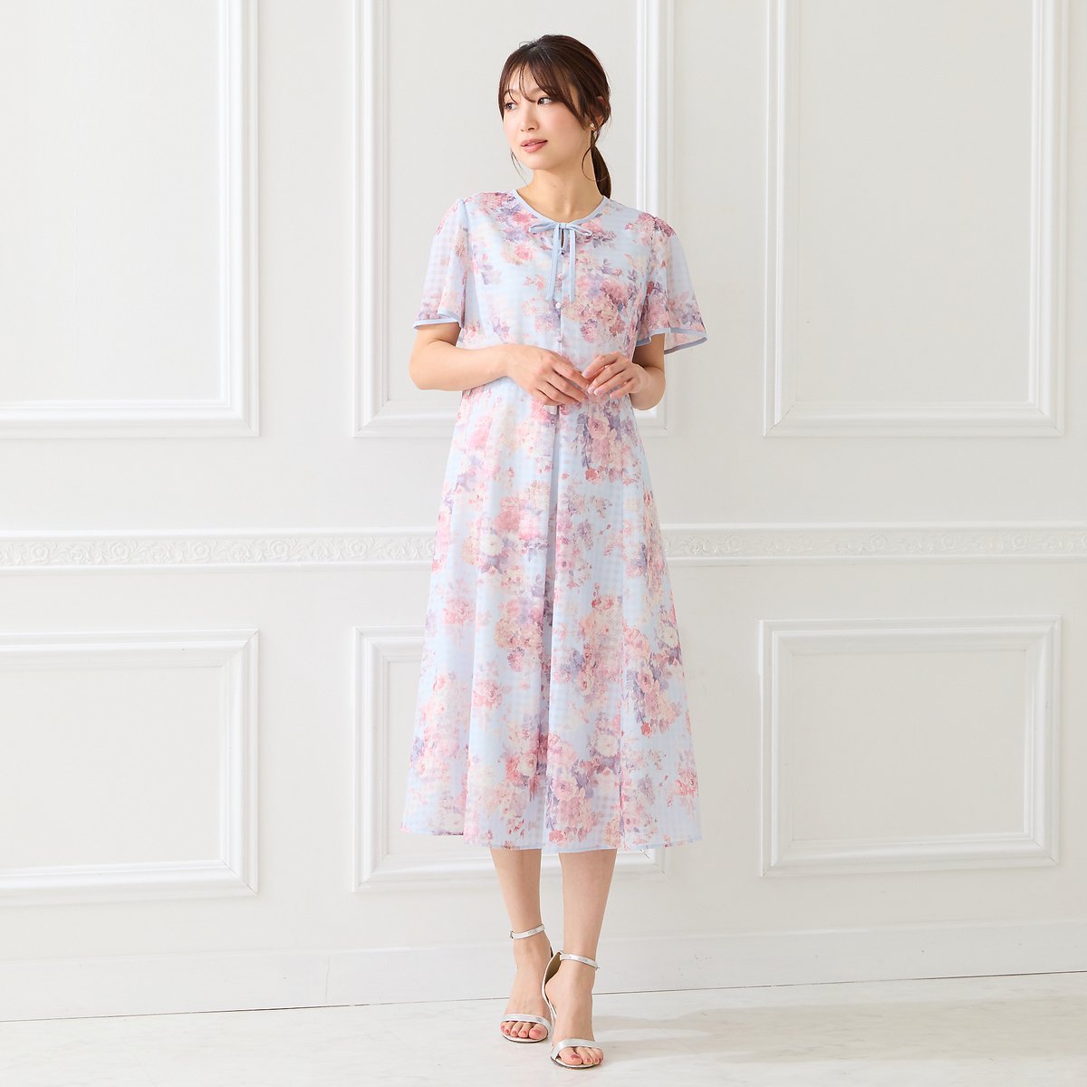 Rose Tiara シアーチェックレースアップワンピース ローズティアラ ワンピース・ドレス ワンピース ブルー グリーン