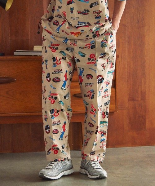 DUCKSTER/ダックスター 総柄リラックスジョグパンツ (MENS) ゴースローキャラバン パンツ その他のパンツ ブラック ベージュ
