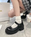 c.u.l 軽量 ストラップ付き 厚底チャンキーヒールシューズ culs54 チュクラ シューズ・靴 ローファー ブラック