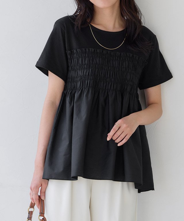 【SALE／5%OFF】Pierrot ドッキングシャーリングカットソー ピエロ トップス カットソー・Tシャツ ホワイト ブラック