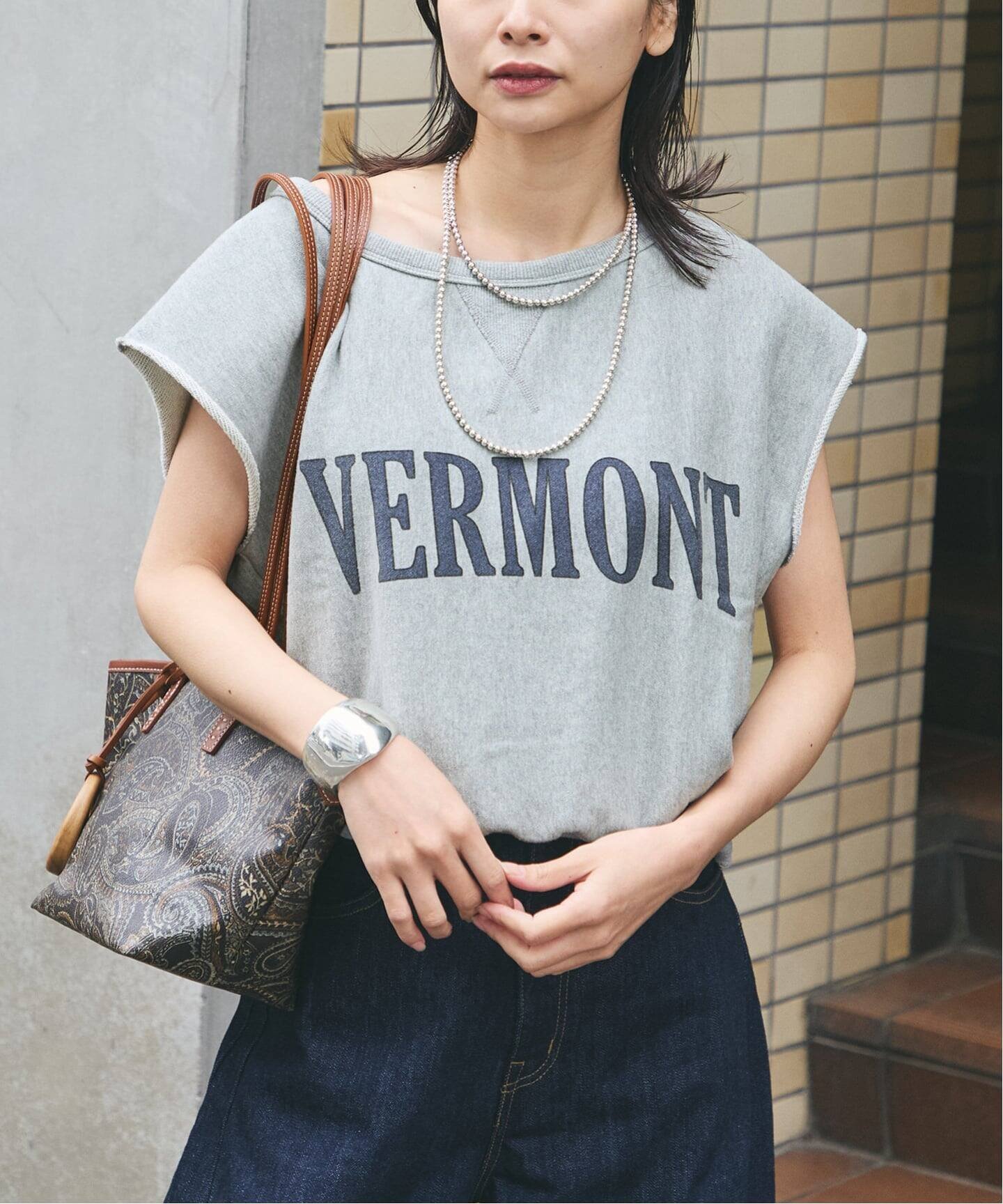JOURNAL STANDARD L'ESSAGE 裏毛ノースリーブ ロゴプルオーバー ジャーナルスタンダード レサージュ トップス カットソー・Tシャツ ネイビー グレー ブラウン