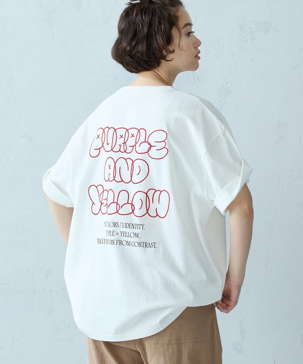Purple&Yellow バック刺繍 半袖Tシャツ コムサイズム トップス カットソー・Tシャツ ホワイト ブラック