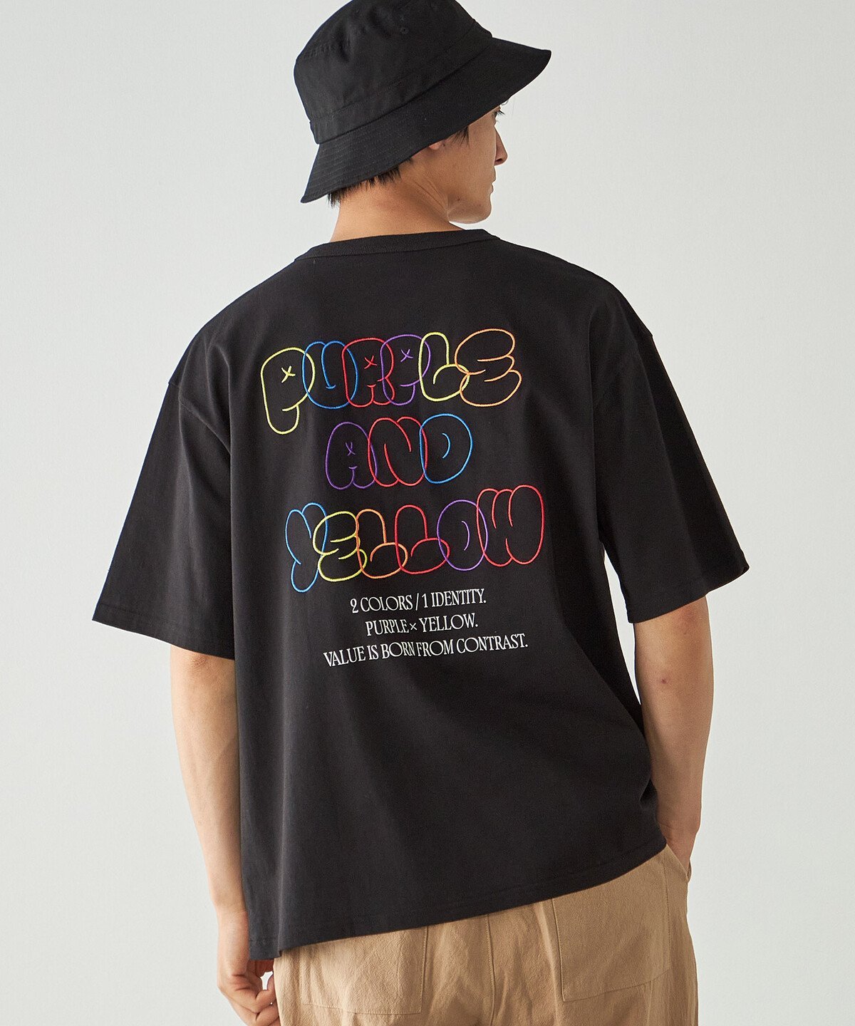 Purple&Yellow バック刺繍 半袖Tシャツ コムサイズム トップス カットソー・Tシャツ ホワイト ブラック