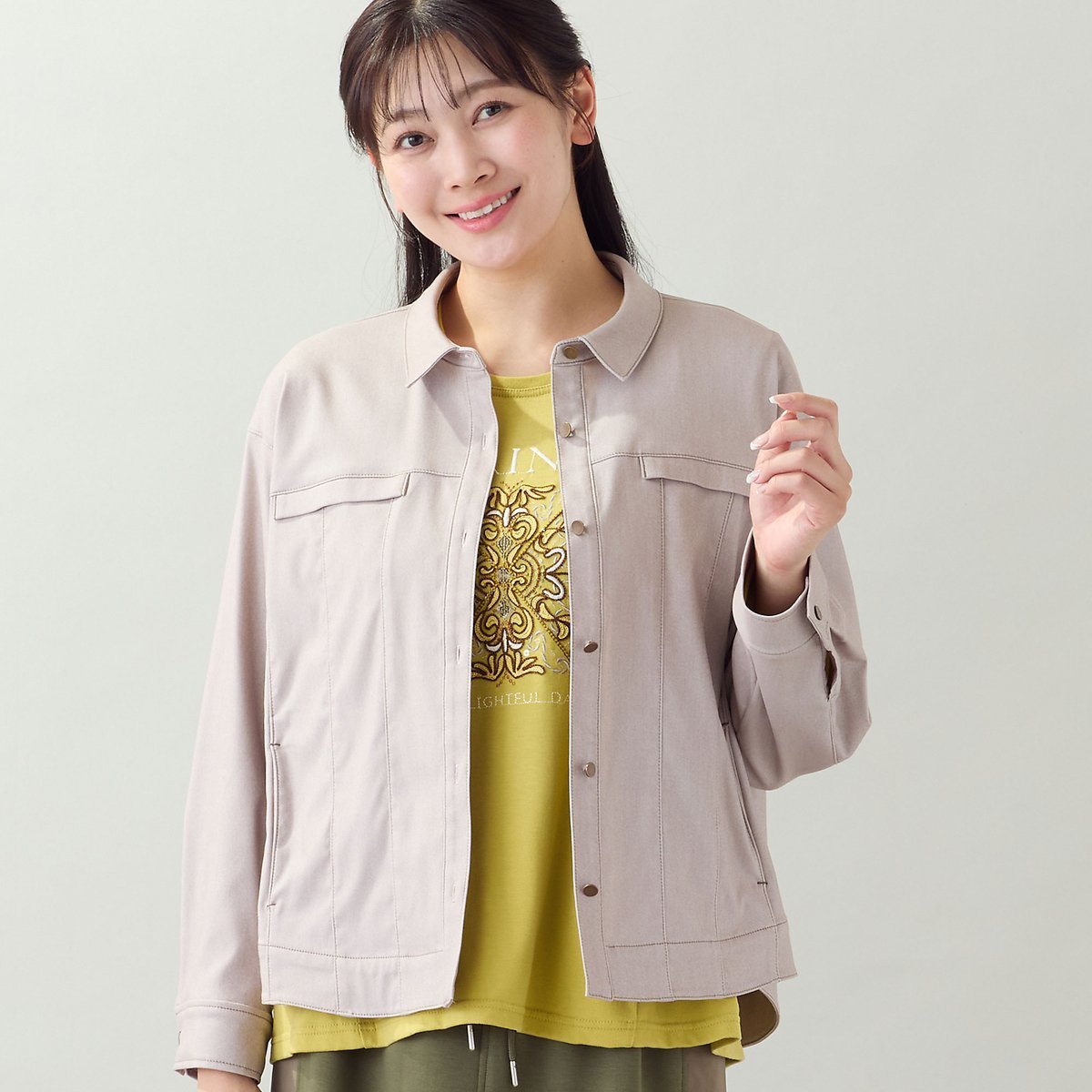 missel 【洗える・快適ストレッチ・L~4Lサイズ】ストレッチデニムジャケット ミゼール ジャケット・アウター デニムジャケット ネイビー ベージュ