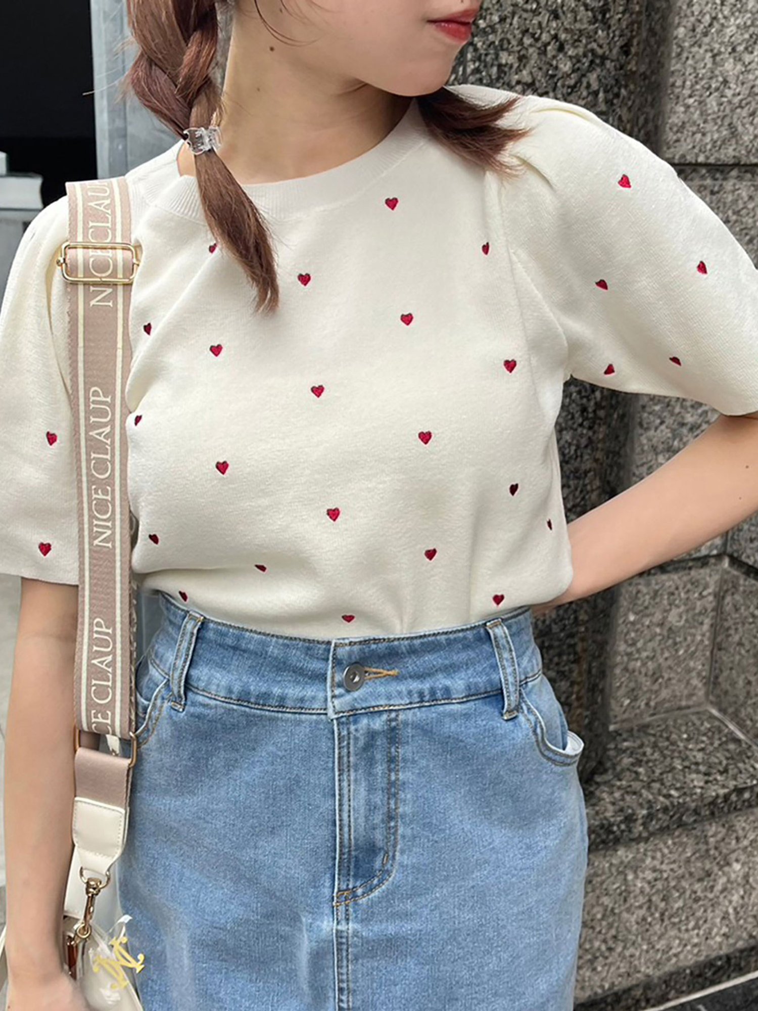 【SALE／50%OFF】one after another NICE CLAUP ハート刺しゅうニット ワンアフターアナザー ナイスクラップ トップス ニット ホワイト グレー ブラックのサムネイル