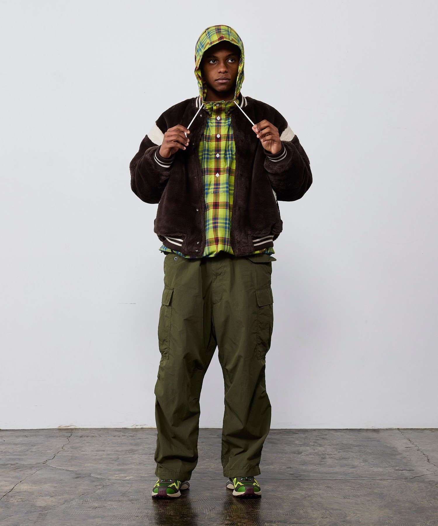 【SALE／50%OFF】BEAMS ワイドフィット リフレクター チェック フードシャツ ビームス メン トップス シャツ・ブラウス ネイビー イエロー【送料無料】