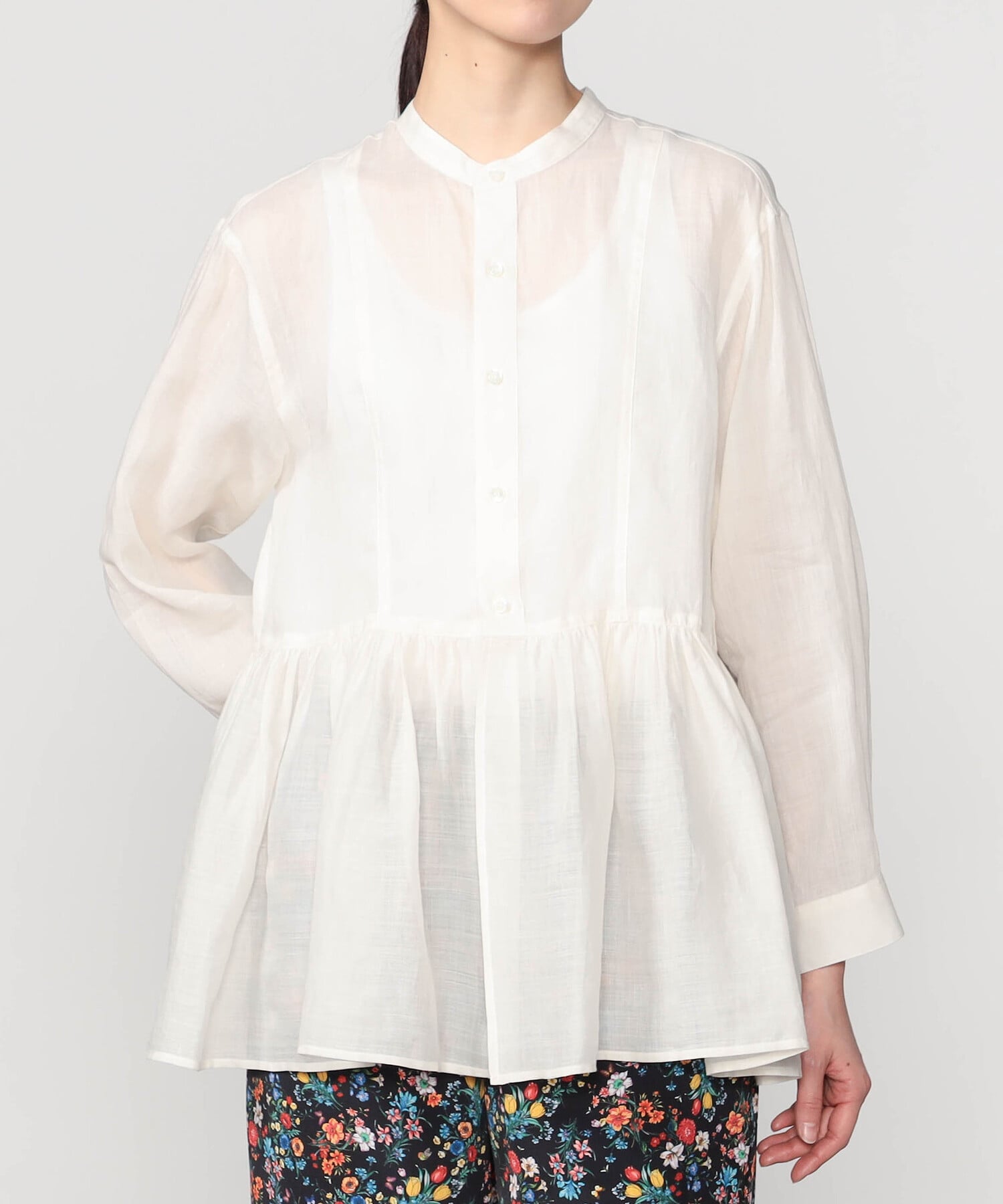 Bshop LE GLAZIK ｜ ラミー ギャザーフレアシャツ WOMEN ビショップ トップス シャツ・ブラウス ブラック ホワイト