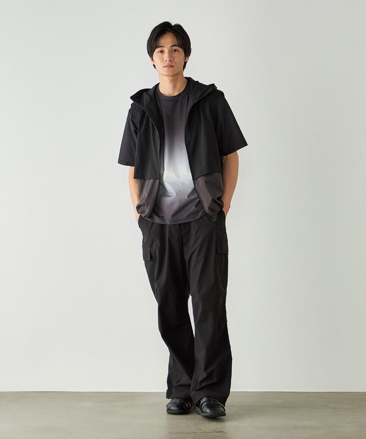 AIR LINK ポリエステルメッシュ パラシュートパンツ コムサイズム パンツ その他のパンツ ブラック