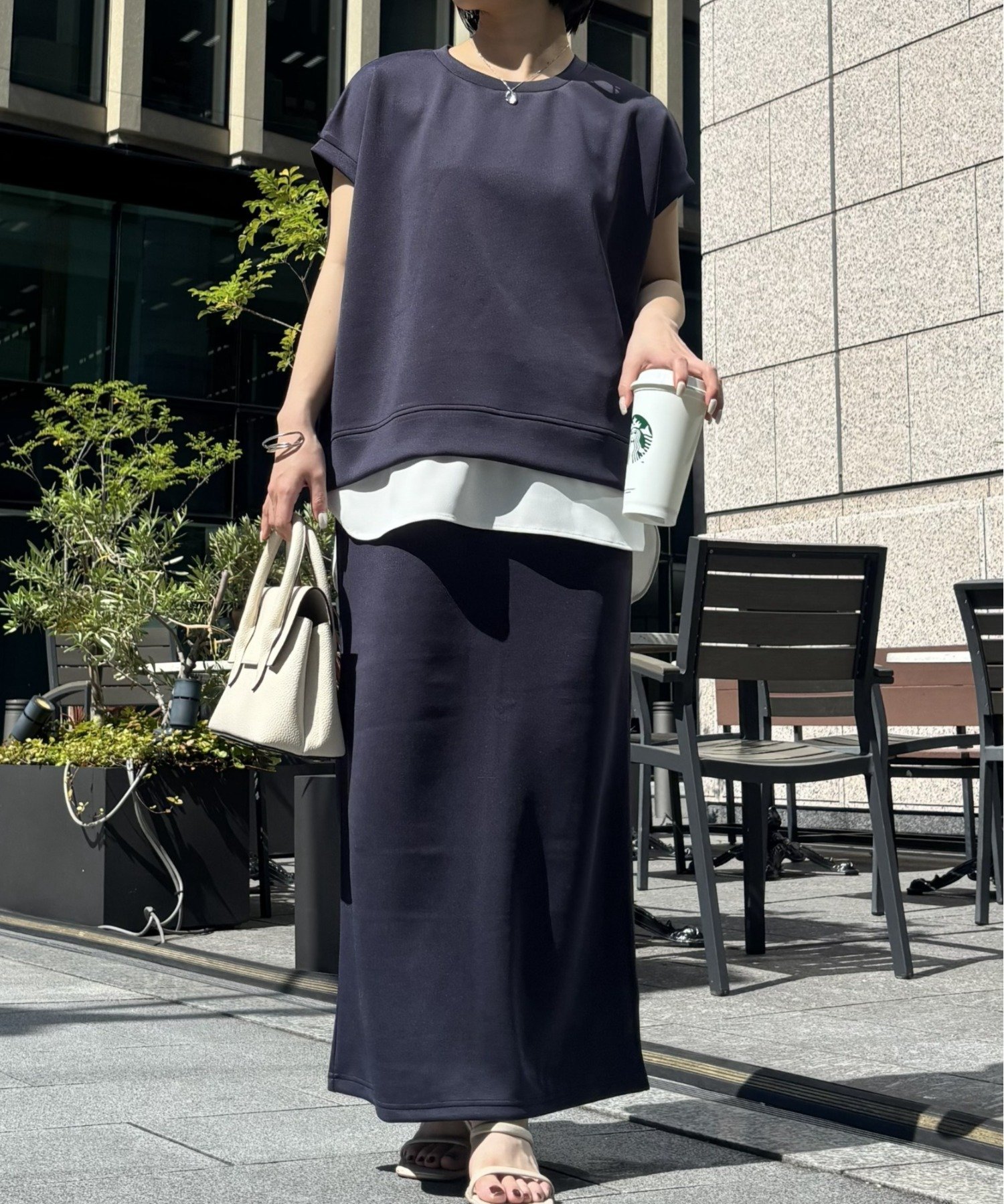 Jena espace merveilleux 裾レイヤードセットアップ ジェナエスパスメルヴェイユ ワンピース・ドレス その他のワンピース・ドレス グレー ネイビー