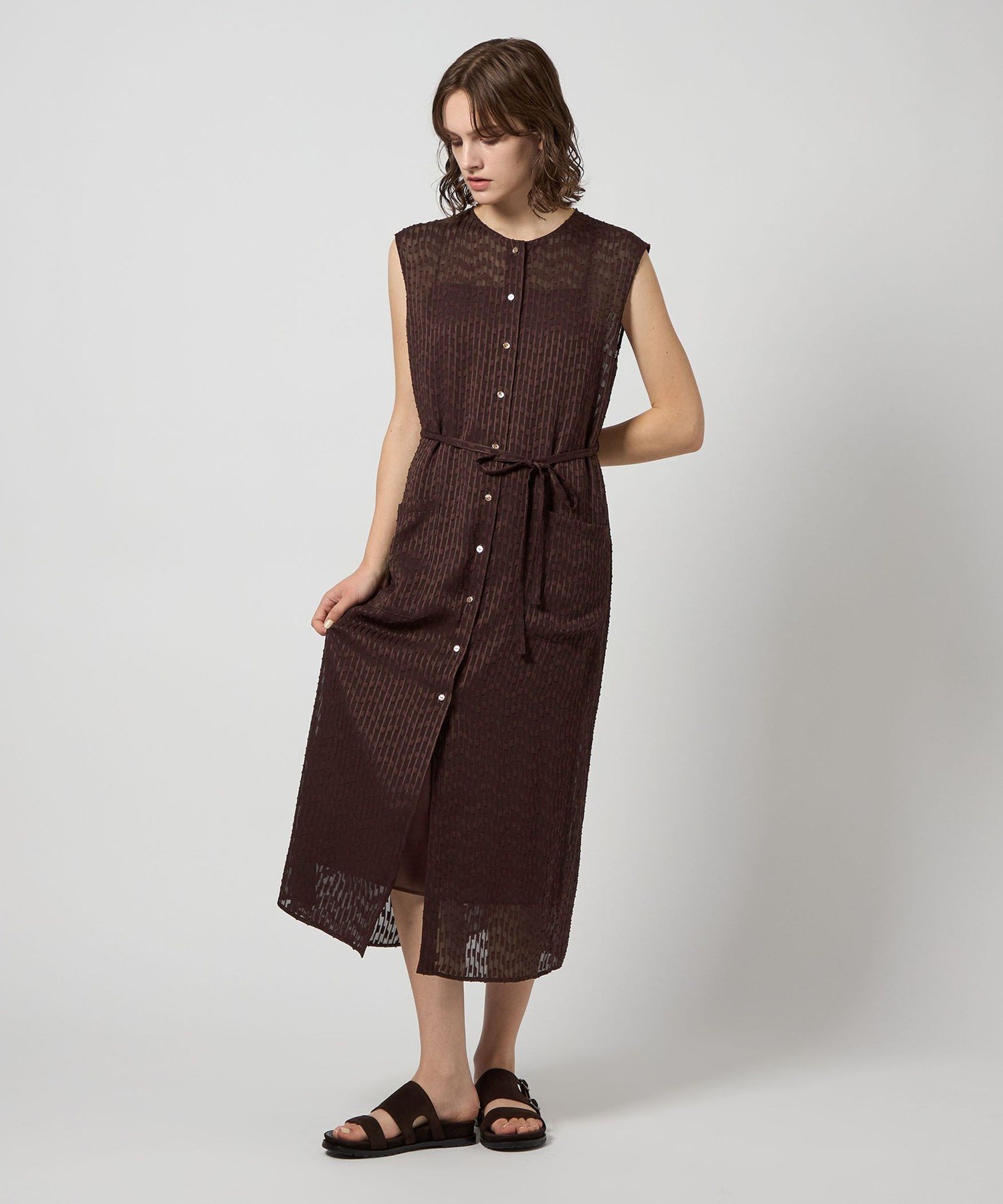 Steven Alan ＜Steven Alan＞シフォン ジャガード ワンピース ユナイテッドアローズ アウトレット ワンピース・ドレス ワンピース ブラウン イエロー