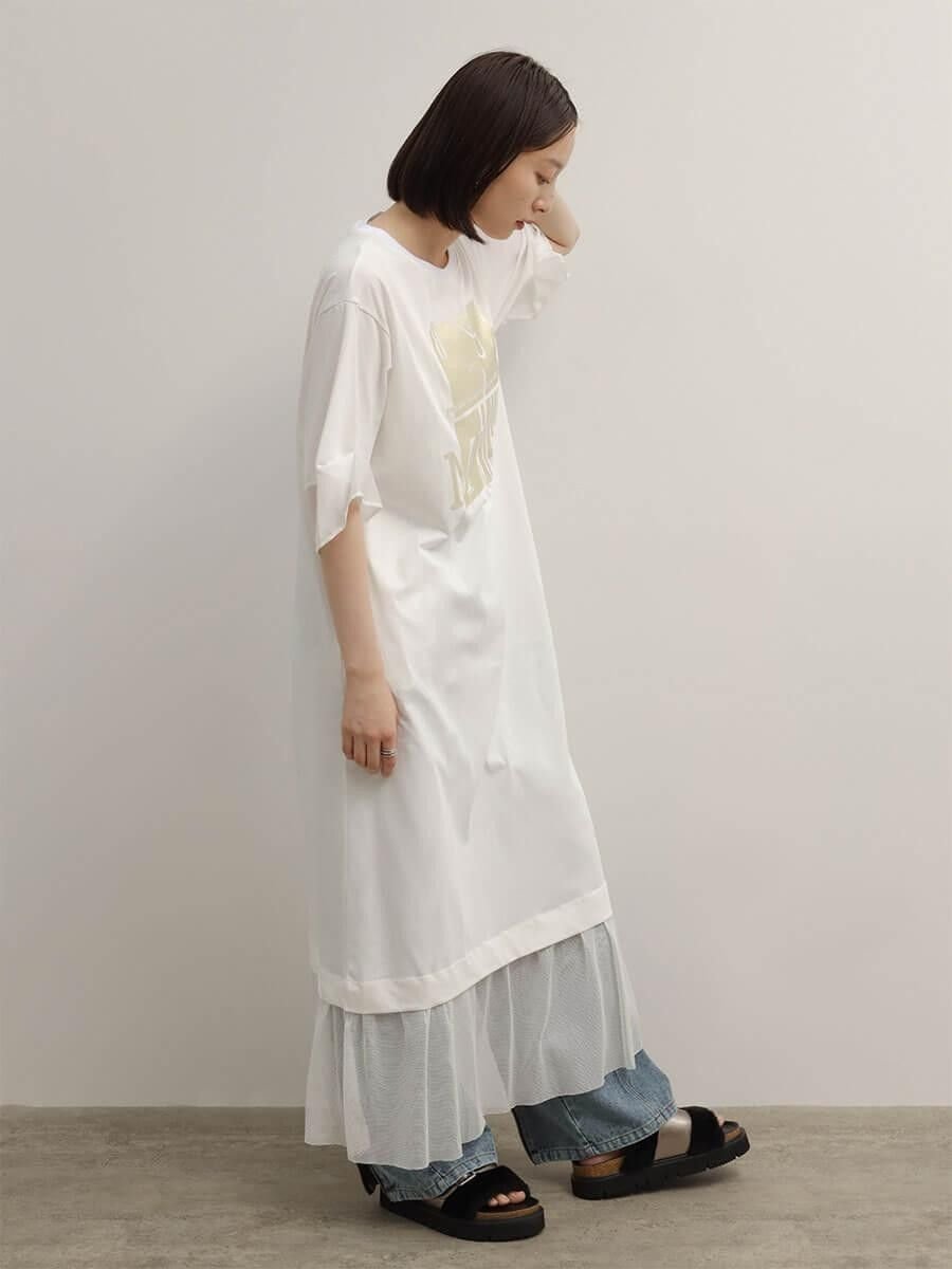 RADIATE 箔プリントタックスリーブワンピース ラシュッド ワンピース・ドレス その他のワンピース・ドレス ホワイト ブラック
