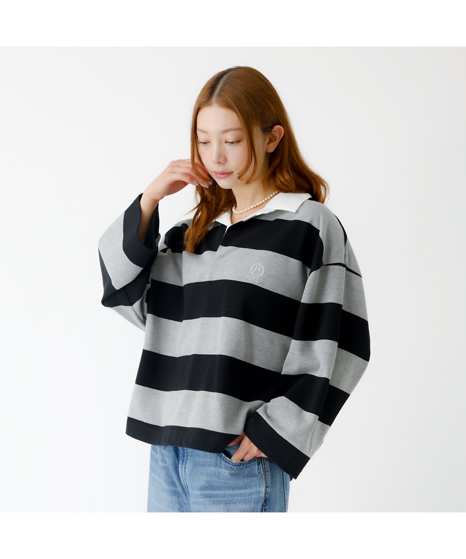 Rouge vif la cle 【PARROTT CANVAS/パロットキャンバス】クロップド ワイド ラガーシ ルージュ・ヴィフ ラクレ トップス カットソー・Tシャツ ブラック グリーン