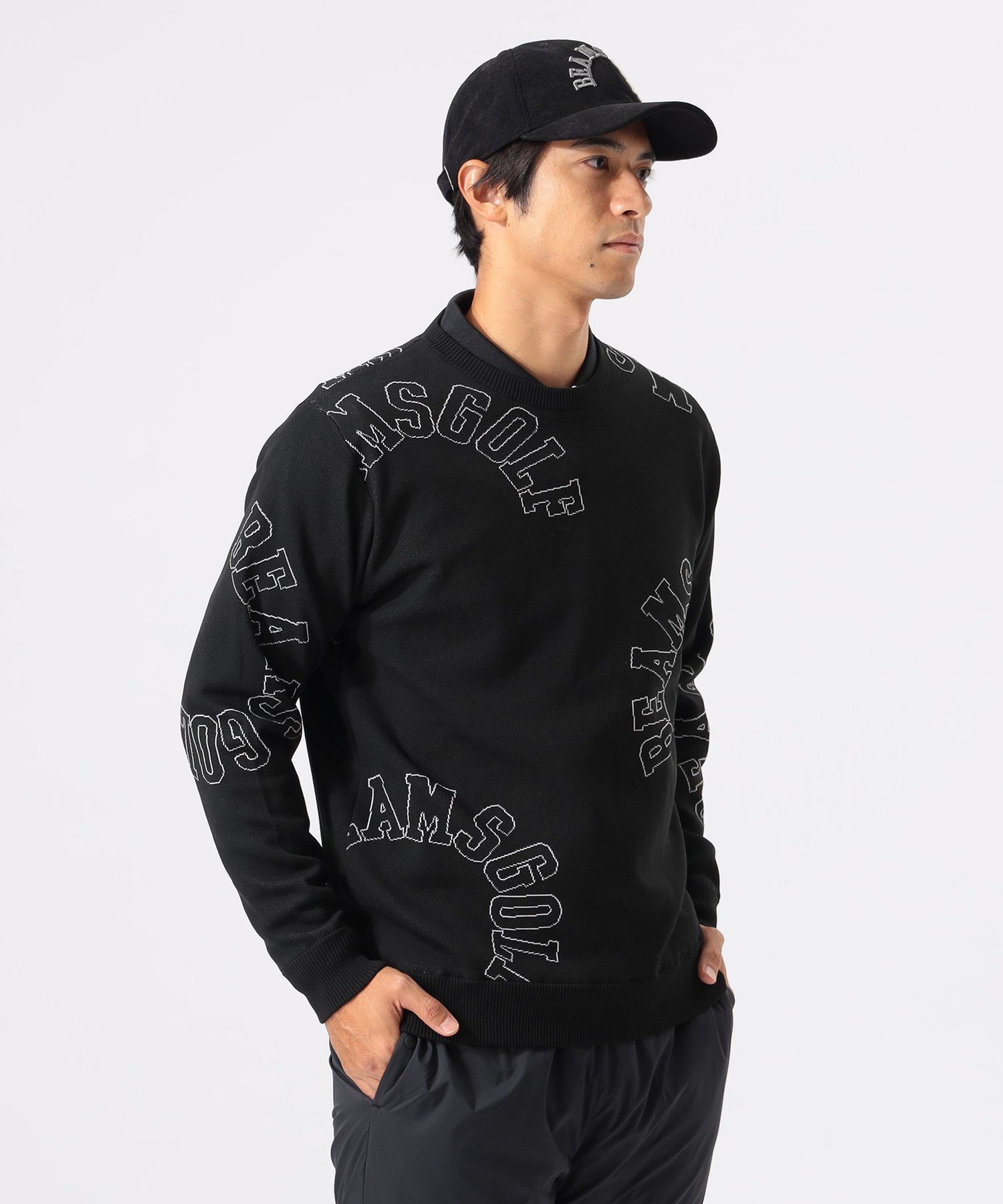 BEAMS GOLF ORANGE LABEL ORANGE LABEL / エアシャット裏地付き ロゴ柄 ニット ビームス ゴルフ トップス ニット グレー ブラック【送料無料】