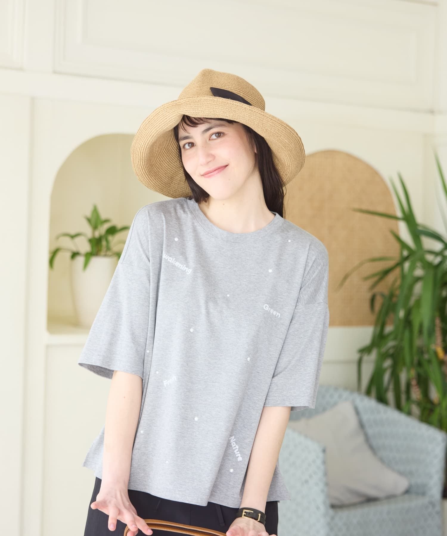 CARA O CRUZ 洗える ホットフィットTシャツ キャラ・オ・クルス トップス カットソー・Tシャツ ホワイト グレー