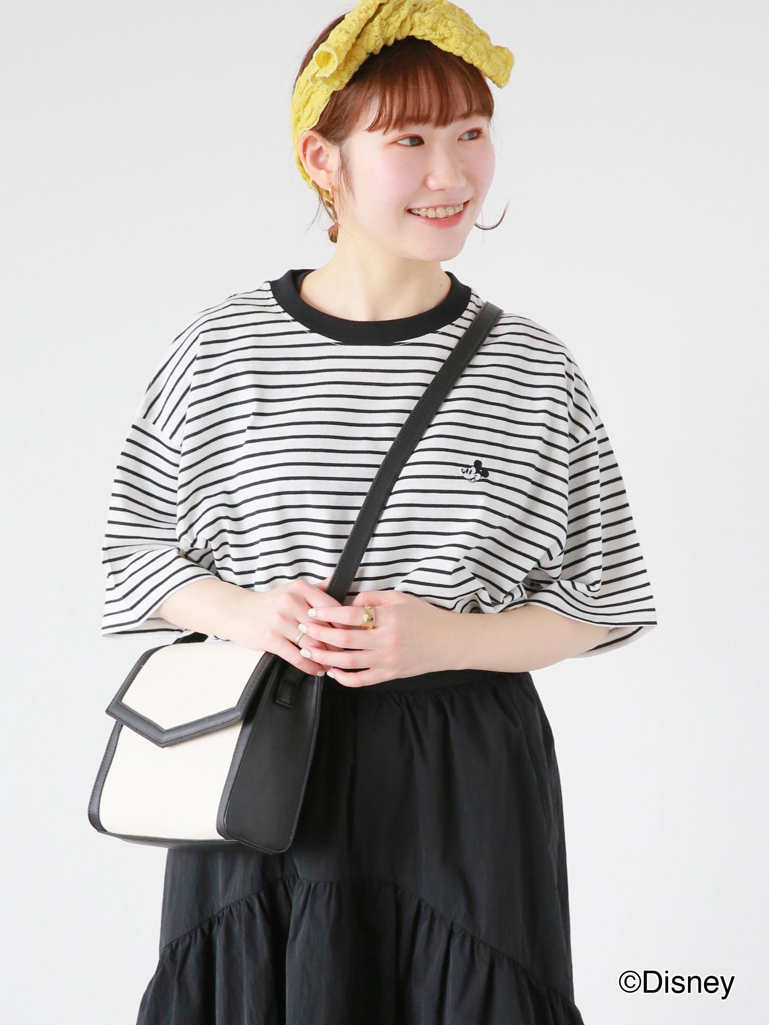 ehka sopo 【Disney】ミッキー/ボーダーTシャツ エヘカソポ トップス カットソー・Tシャツ ブラック グリーン ネイビーのサムネイル