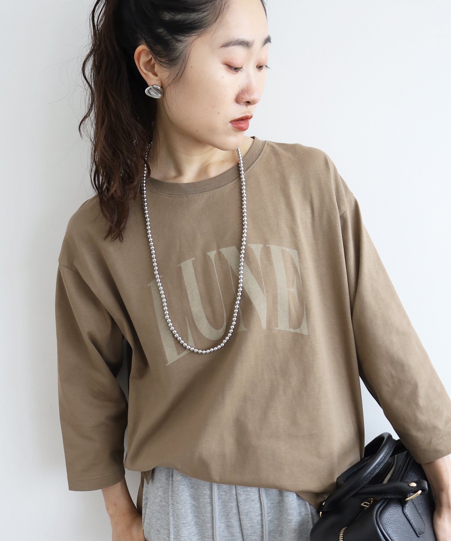 【SALE／30%OFF】le.coeur blanc 《手洗い可能》LUNEロゴTEE ルクールブラン トップス カットソー・Tシャツ グレー ブラウン ホワイト【送料無料】