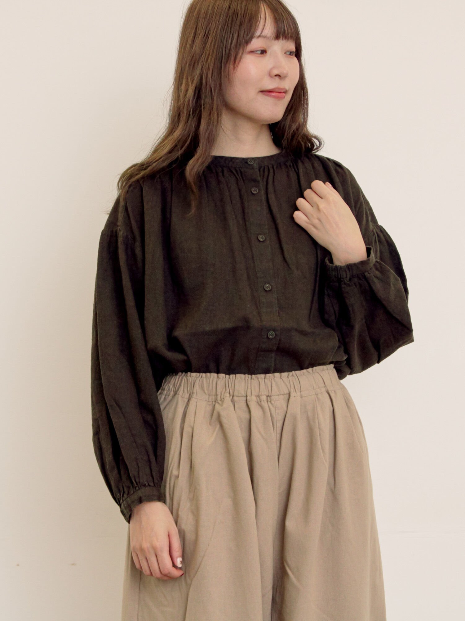 Samansa Mos2 【Cross*Linen】ギャザーブラウス サマンサモスモス トップス シャツ・ブラウス ピンク ブルー ベージュ グレー【送料無料】のサムネイル