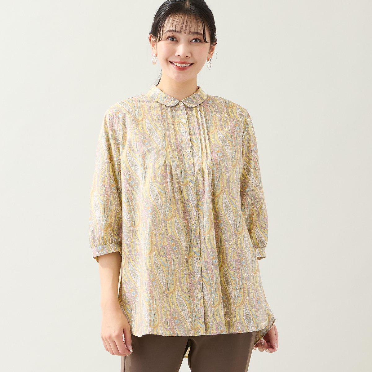 missel 【リバティプリント・洗える・L~4Lサイズ】ペイズリー柄コットンシャツ ミゼール トップス シャツ・ブラウス ブルー イエロー